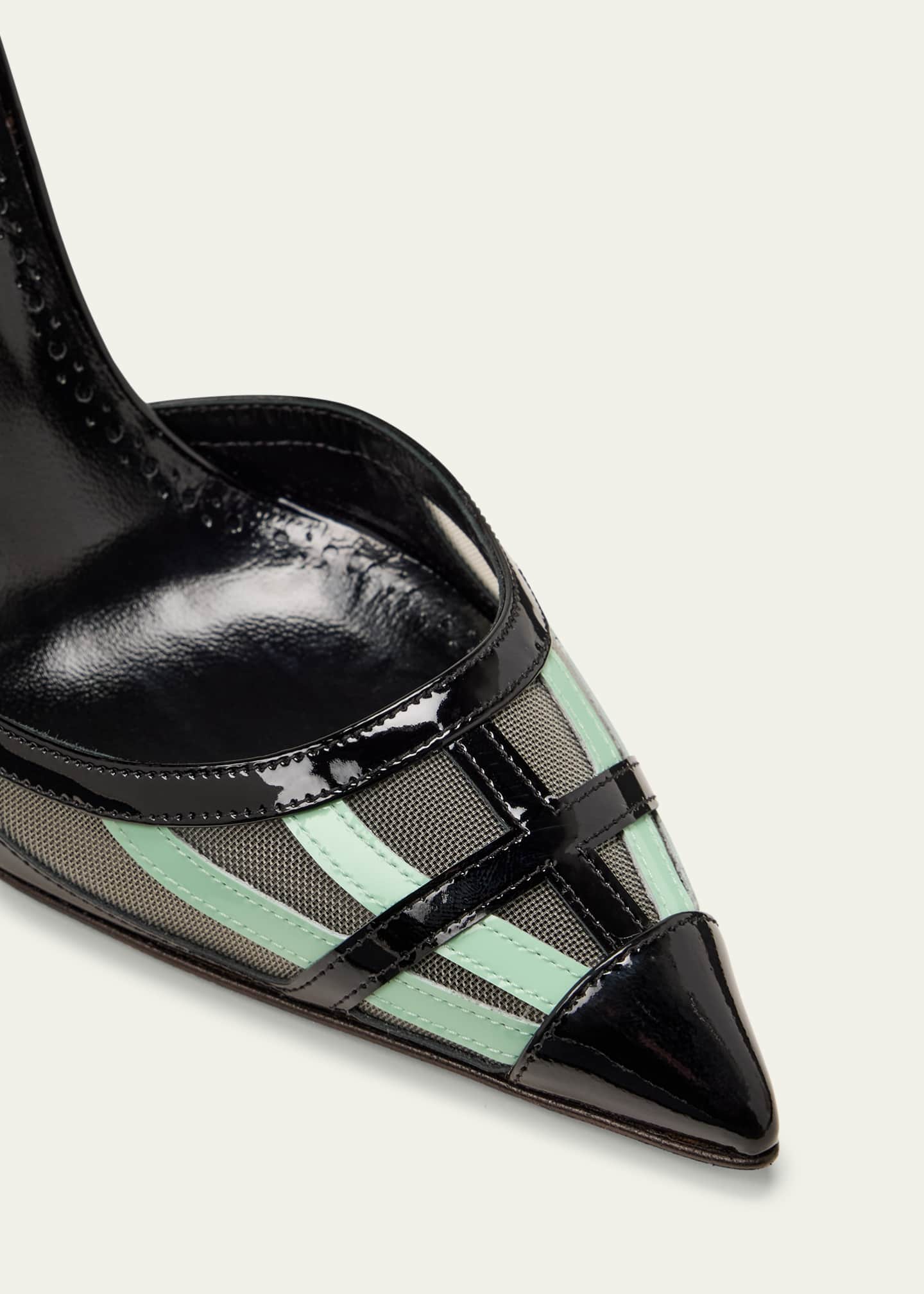 Manolo Blahnik Urema Bicolor Patent Mesh Ankle-Strap Pumps Image 5 of 5