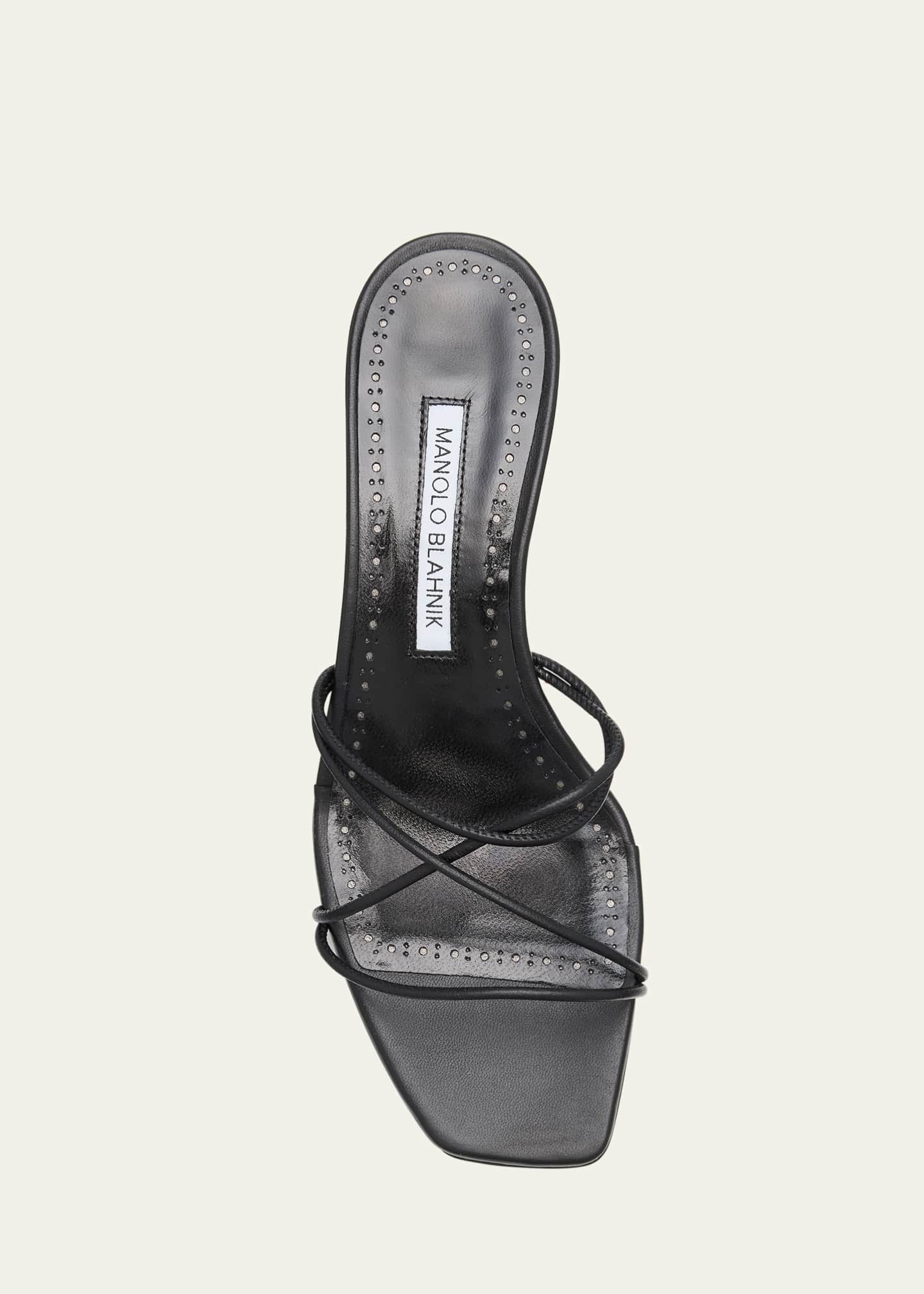 Manolo Blahnik Strappy Leather Kitten-Heel Mule Sandals Image 4 of 4