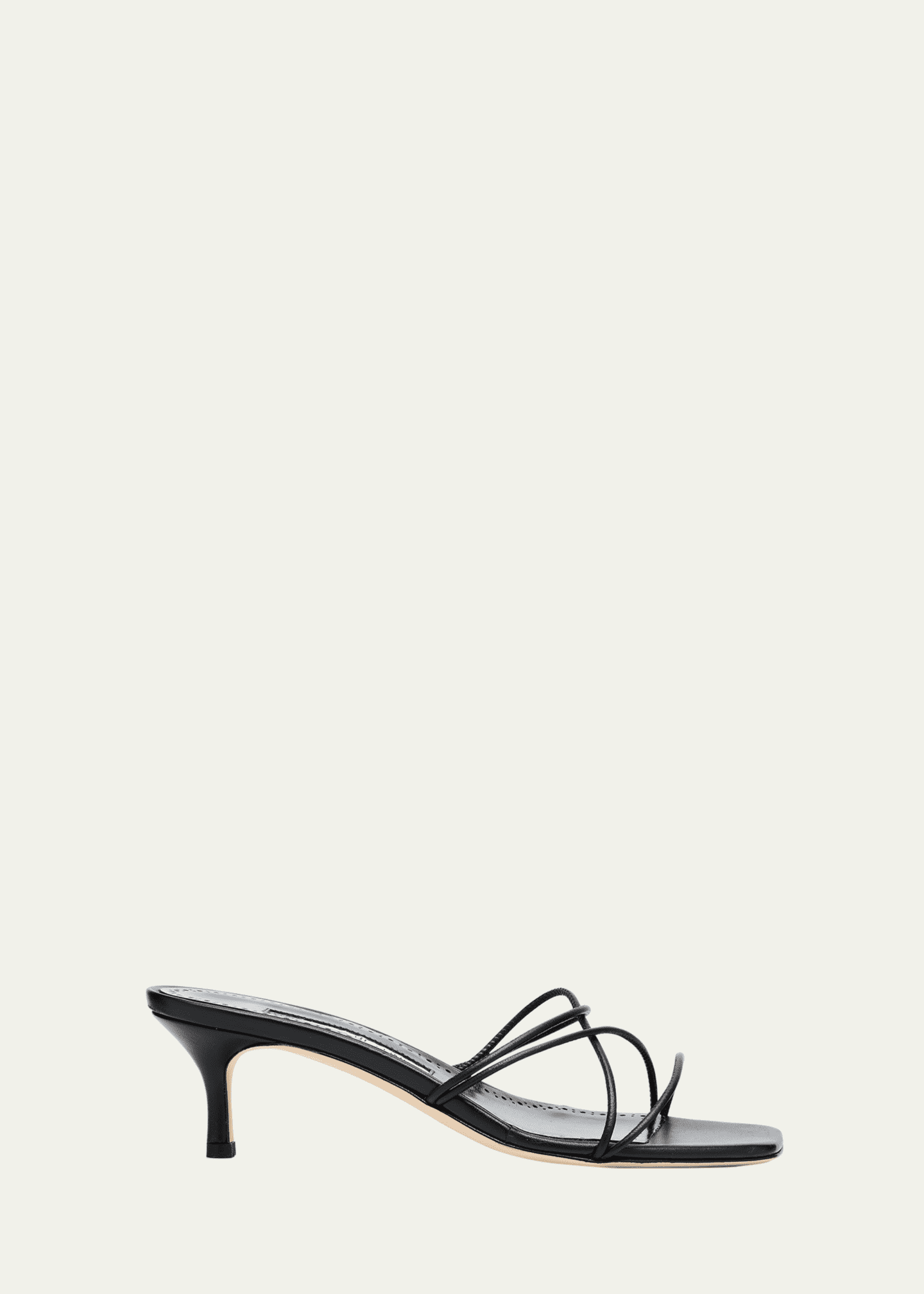 Manolo Blahnik Strappy Leather Kitten-Heel Mule Sandals Image 1 of 4