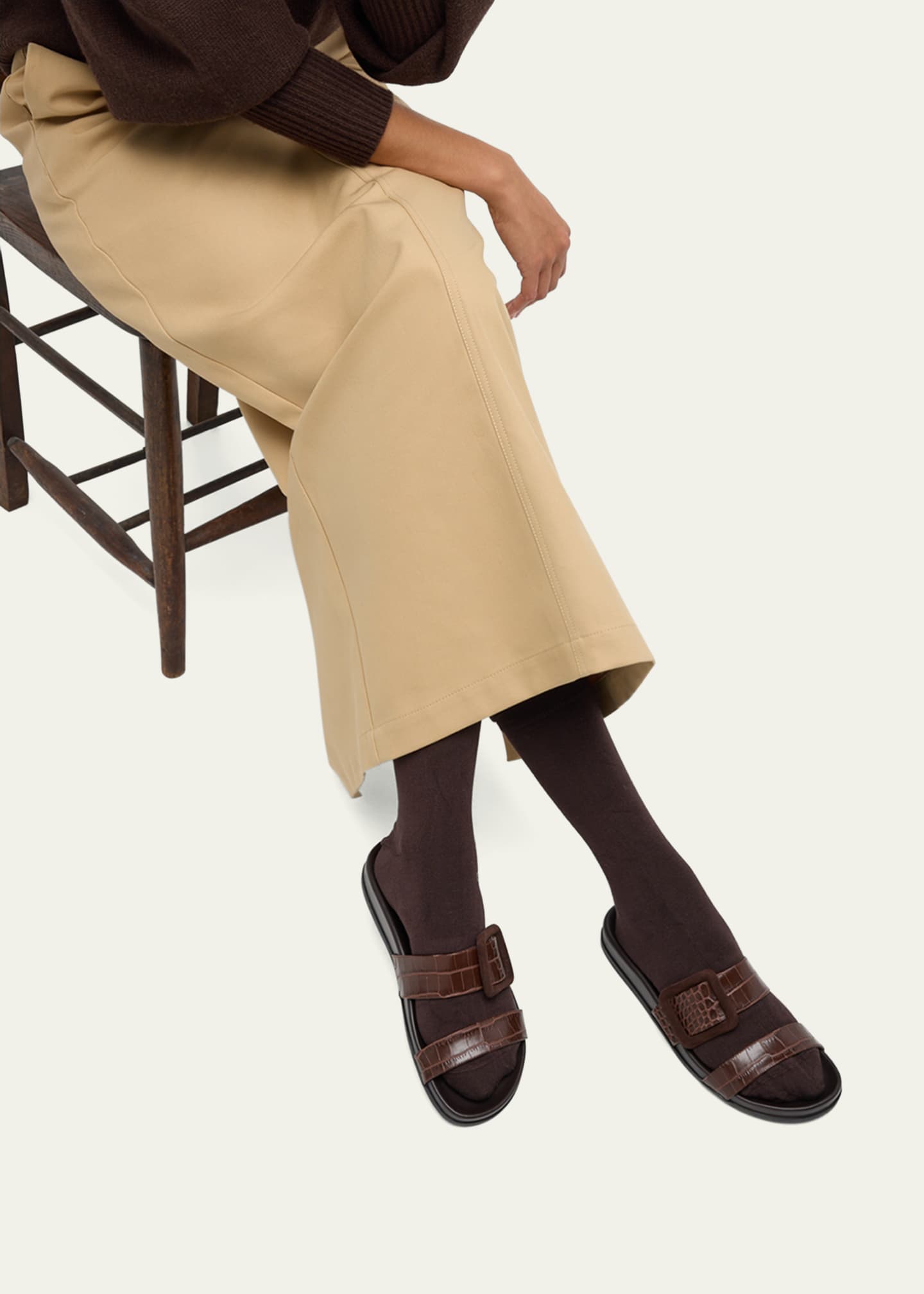 Manolo Blahnik Mayfu Fussbett Croco Slide Sandals Image 2 of 6