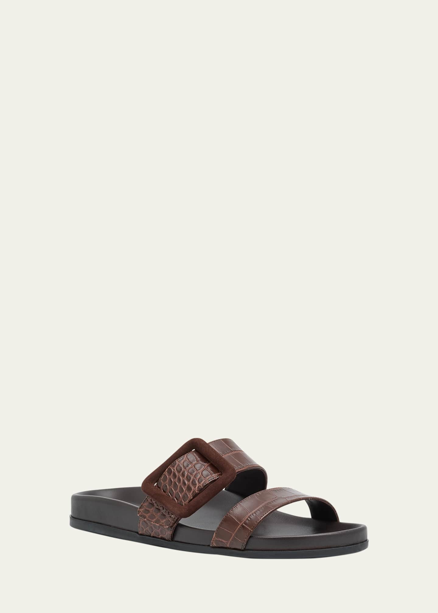 Manolo Blahnik Mayfu Fussbett Croco Slide Sandals Image 3 of 6