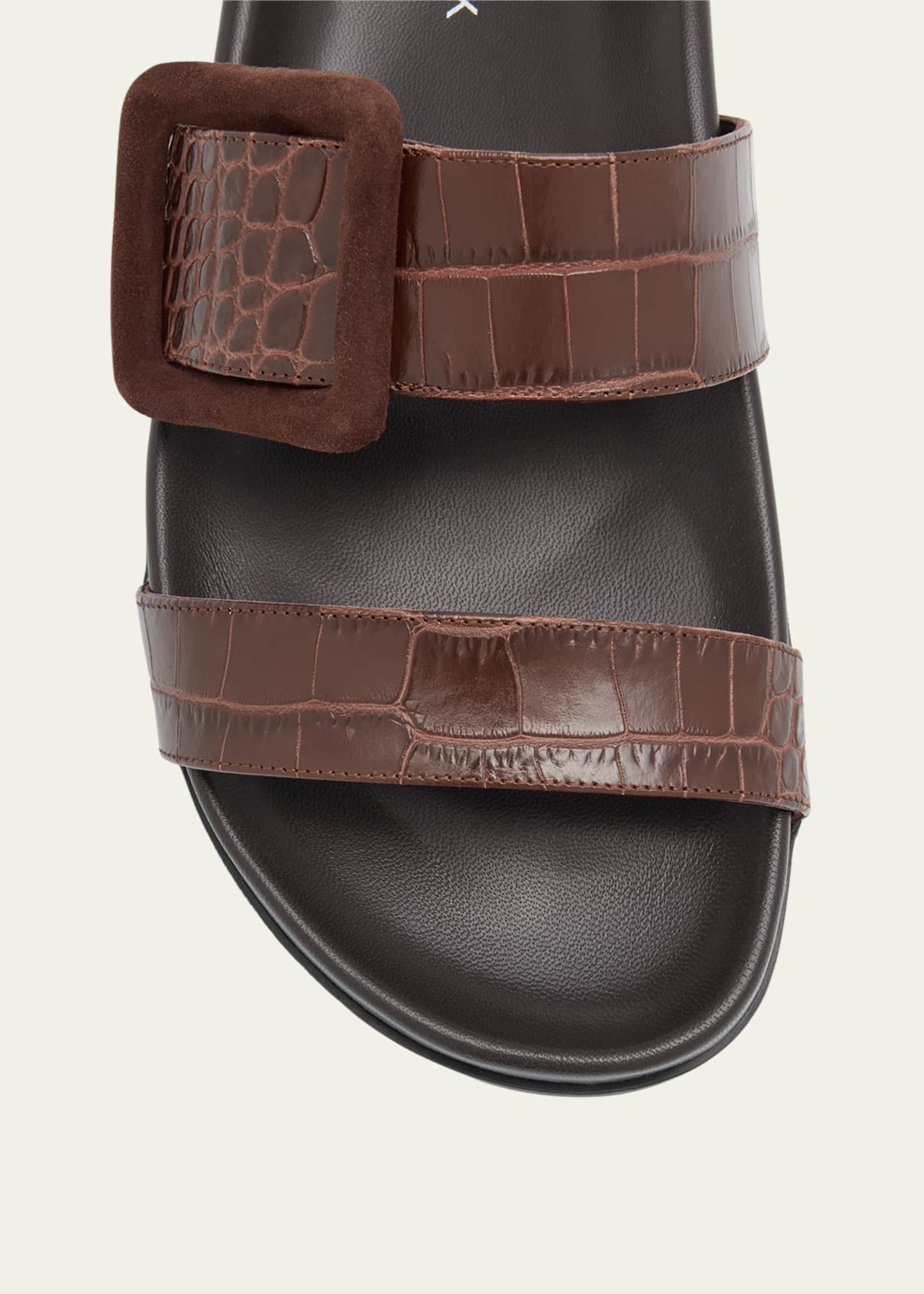Manolo Blahnik Mayfu Fussbett Croco Slide Sandals Image 6 of 6