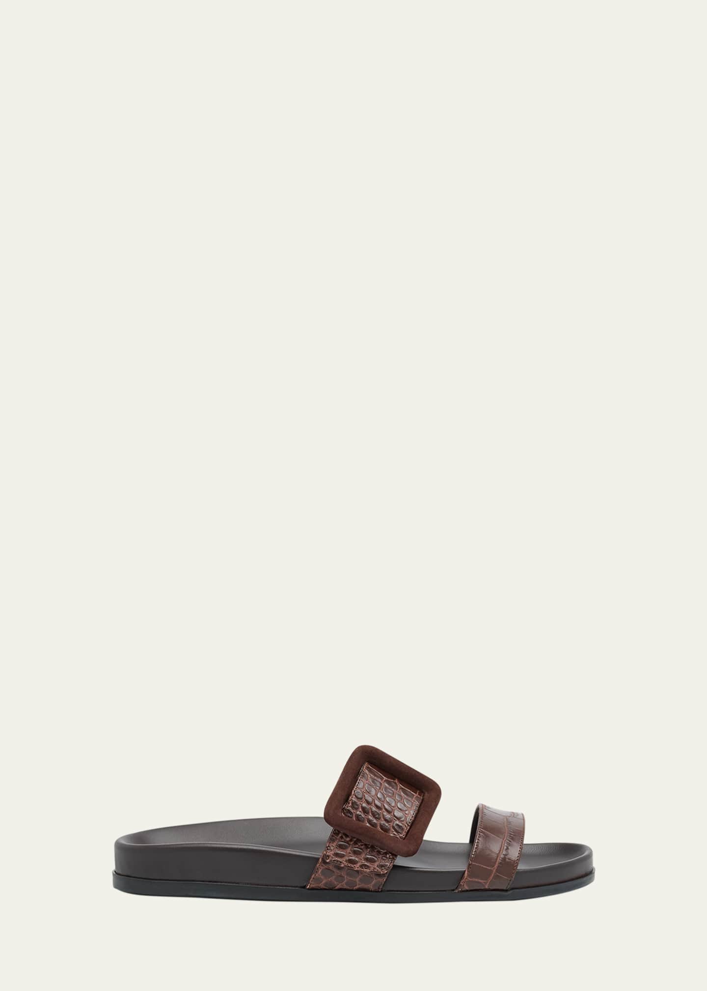 Manolo Blahnik Mayfu Fussbett Croco Slide Sandals Image 1 of 6
