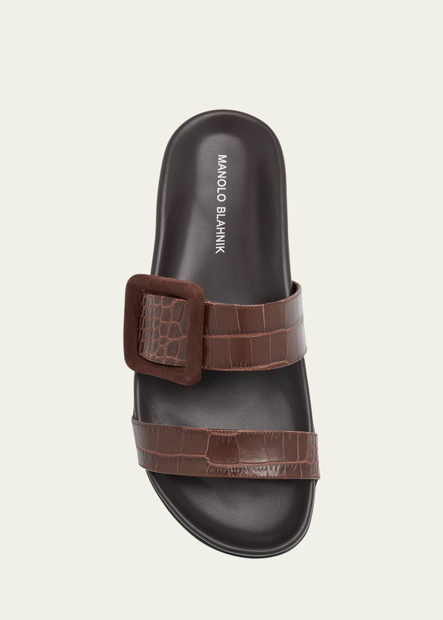 Manolo Blahnik Mayfu Fussbett Croco Slide Sandals Image 5 of 6
