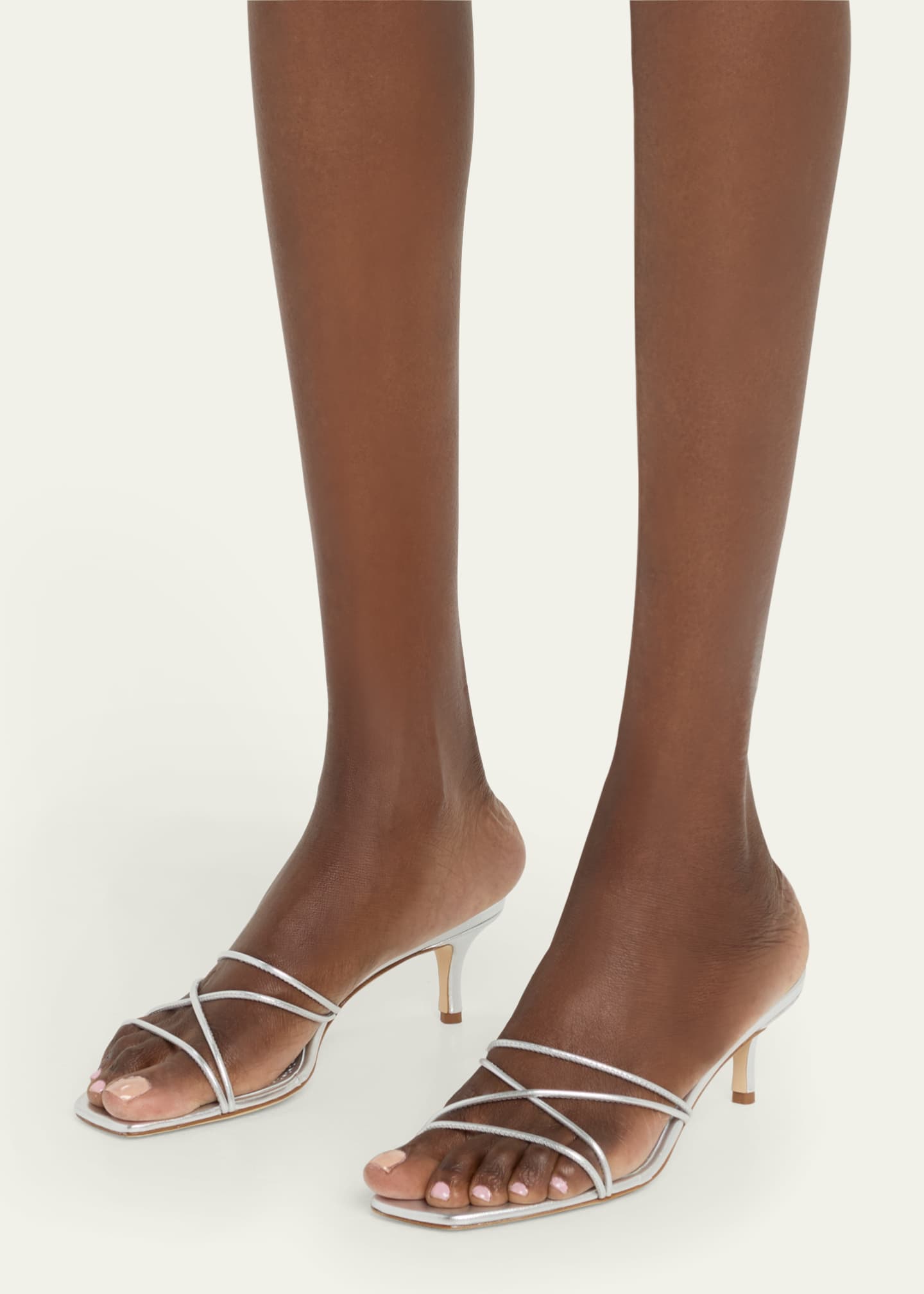 Manolo Blahnik Strappy Metallic Leather Slide Sandals Image 2 of 6