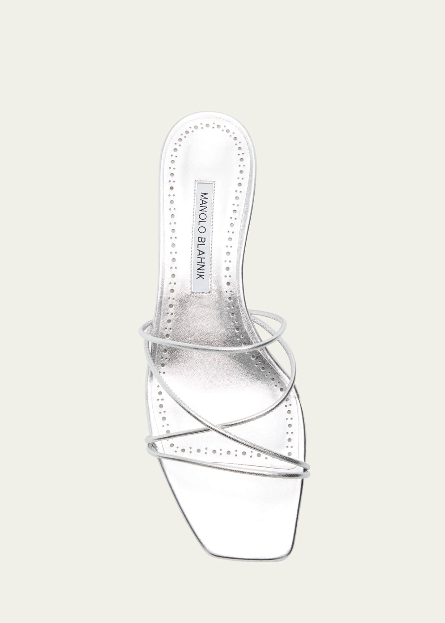 Manolo Blahnik Strappy Metallic Leather Slide Sandals Image 6 of 6