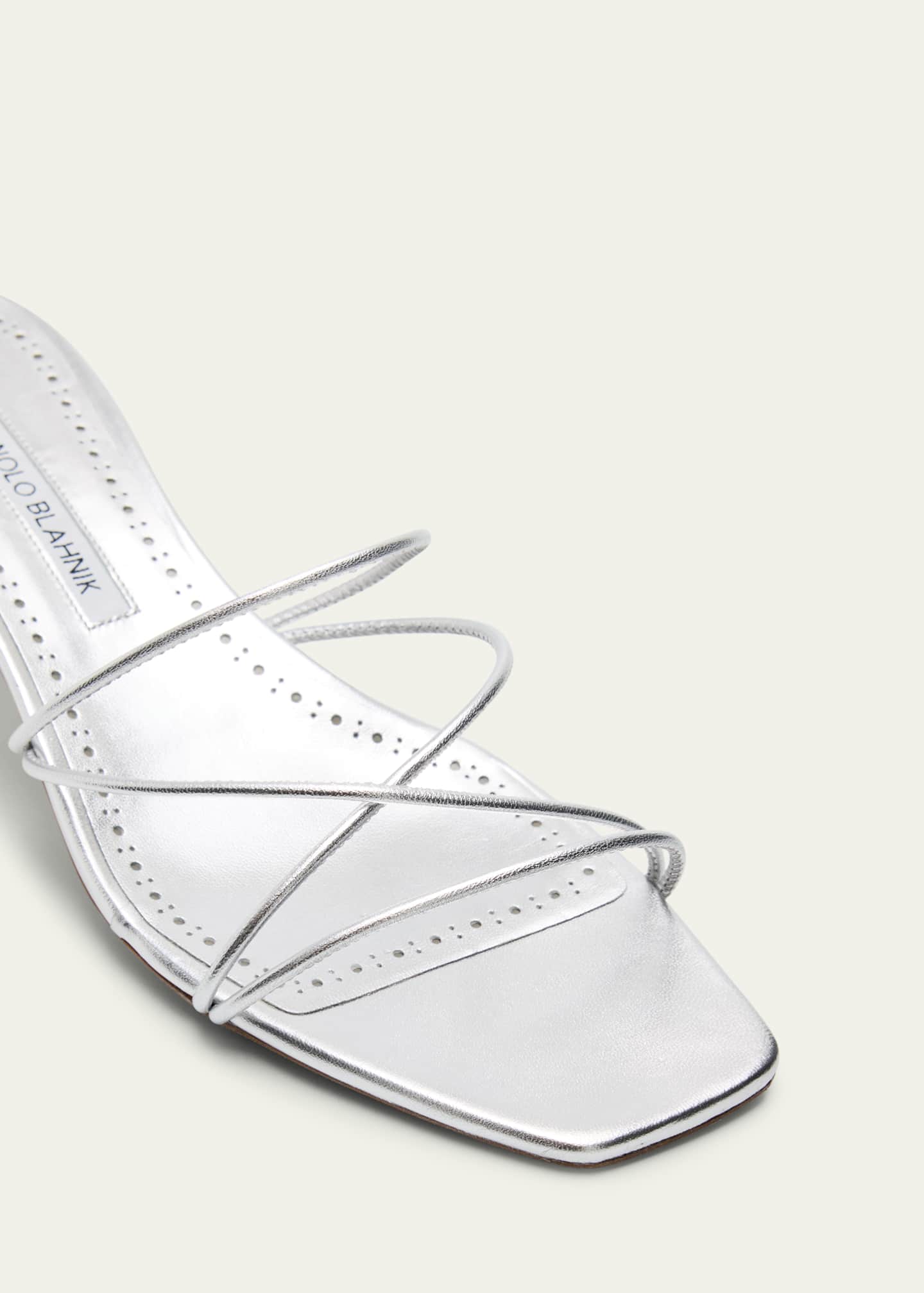 Manolo Blahnik Strappy Metallic Leather Slide Sandals Image 5 of 6