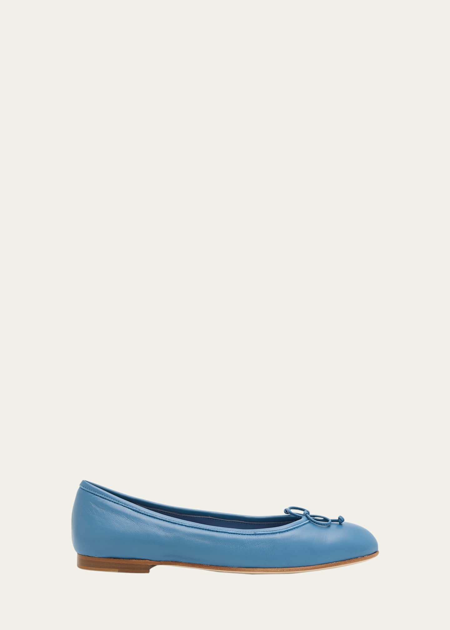Manolo Blahnik Veralli Leather Bow Ballerina Flats Image 1 of 6