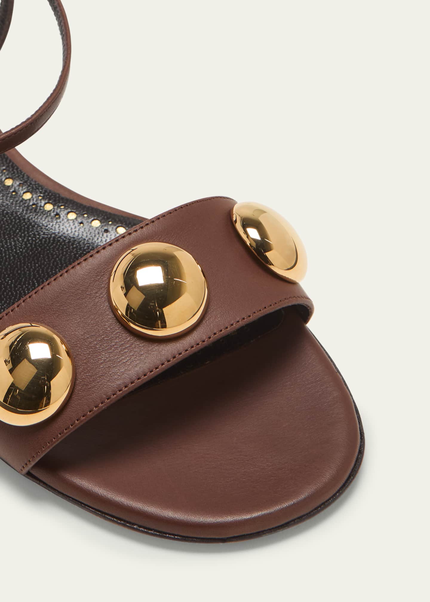 Manolo Blahnik Leather Dome Stud Ankle-Strap Sandals Image 3 of 3