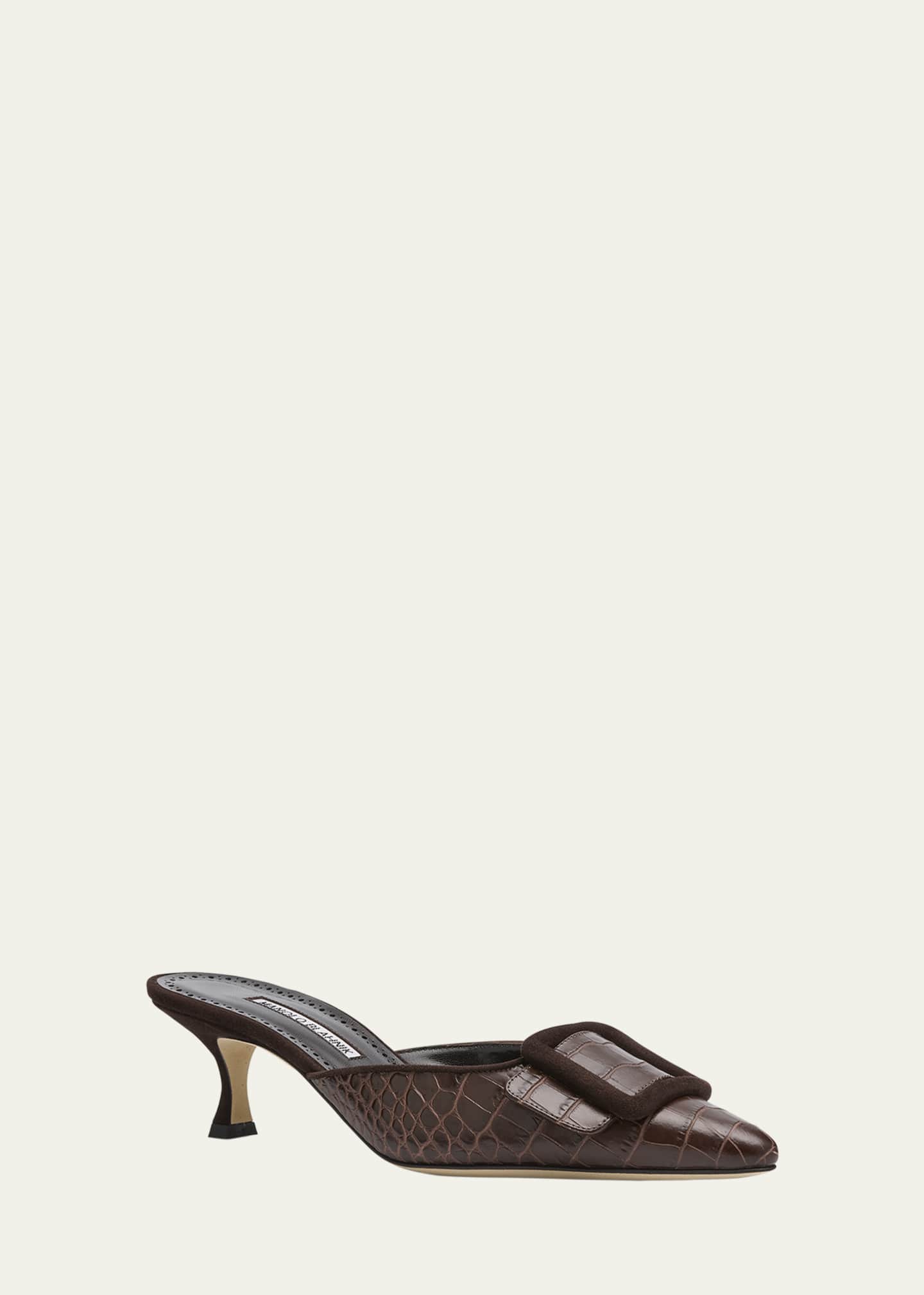 Manolo Blahnik Maysale Croco Buckle Mule Pumps Image 3 of 6