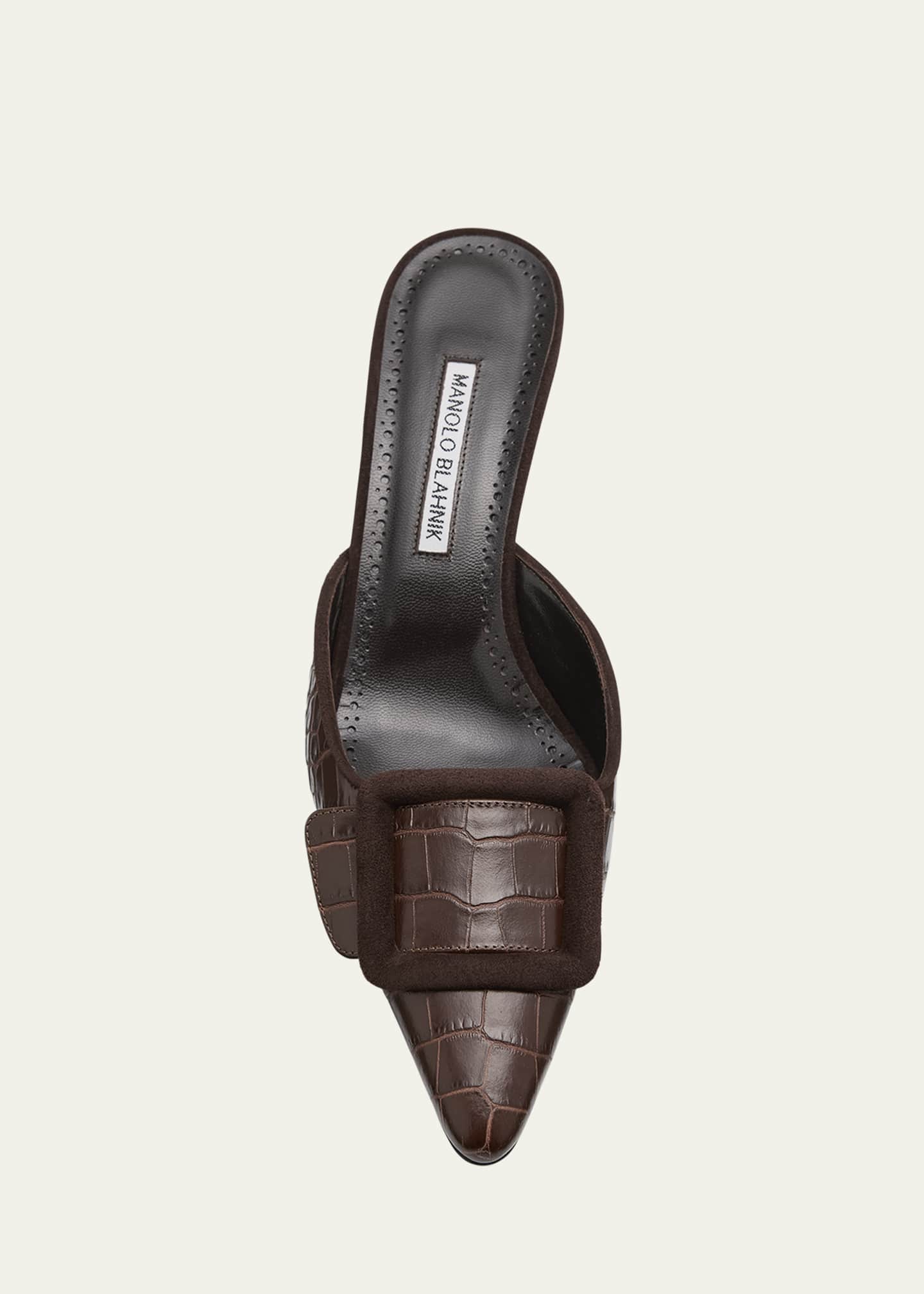 Manolo Blahnik Maysale Croco Buckle Mule Pumps Image 5 of 6