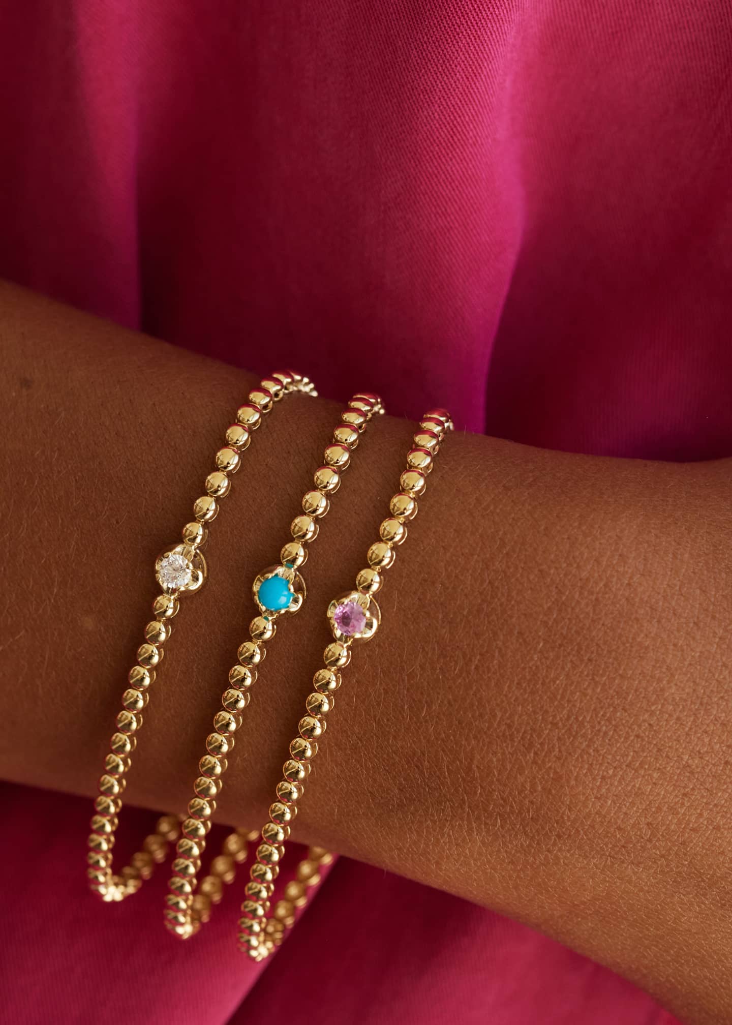 Jennifer Meyer 18K Yellow Gold Mini Bezel Tennis Bracelet with Pink Sapphire Image 2 of 2