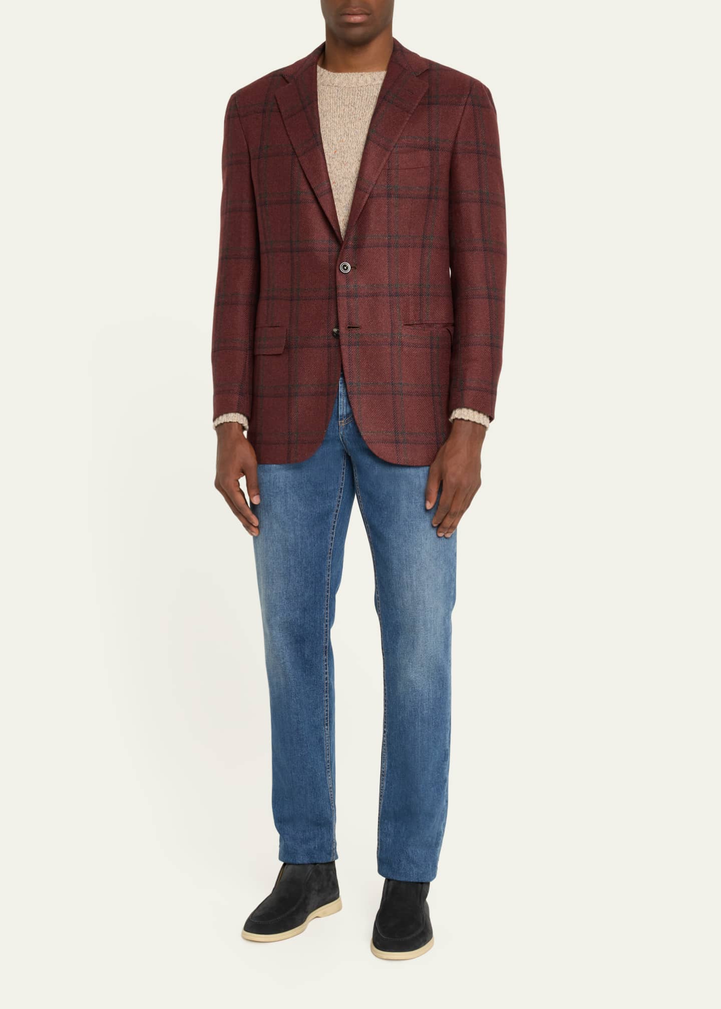Kiton Men's Windowpane Cashmere-Silk Sport Coat Image 2 of 5