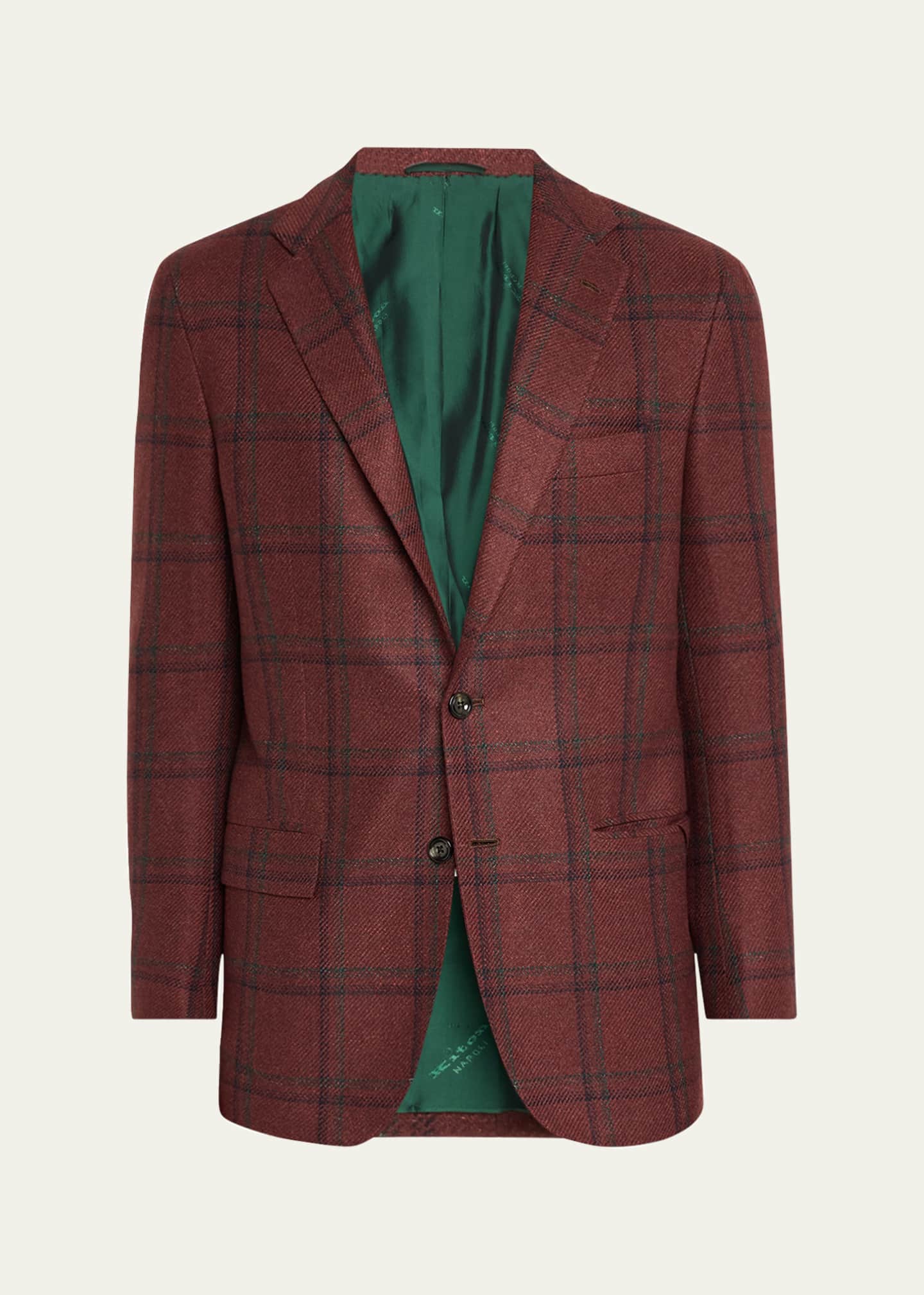 Kiton Men's Windowpane Cashmere-Silk Sport Coat Image 1 of 5