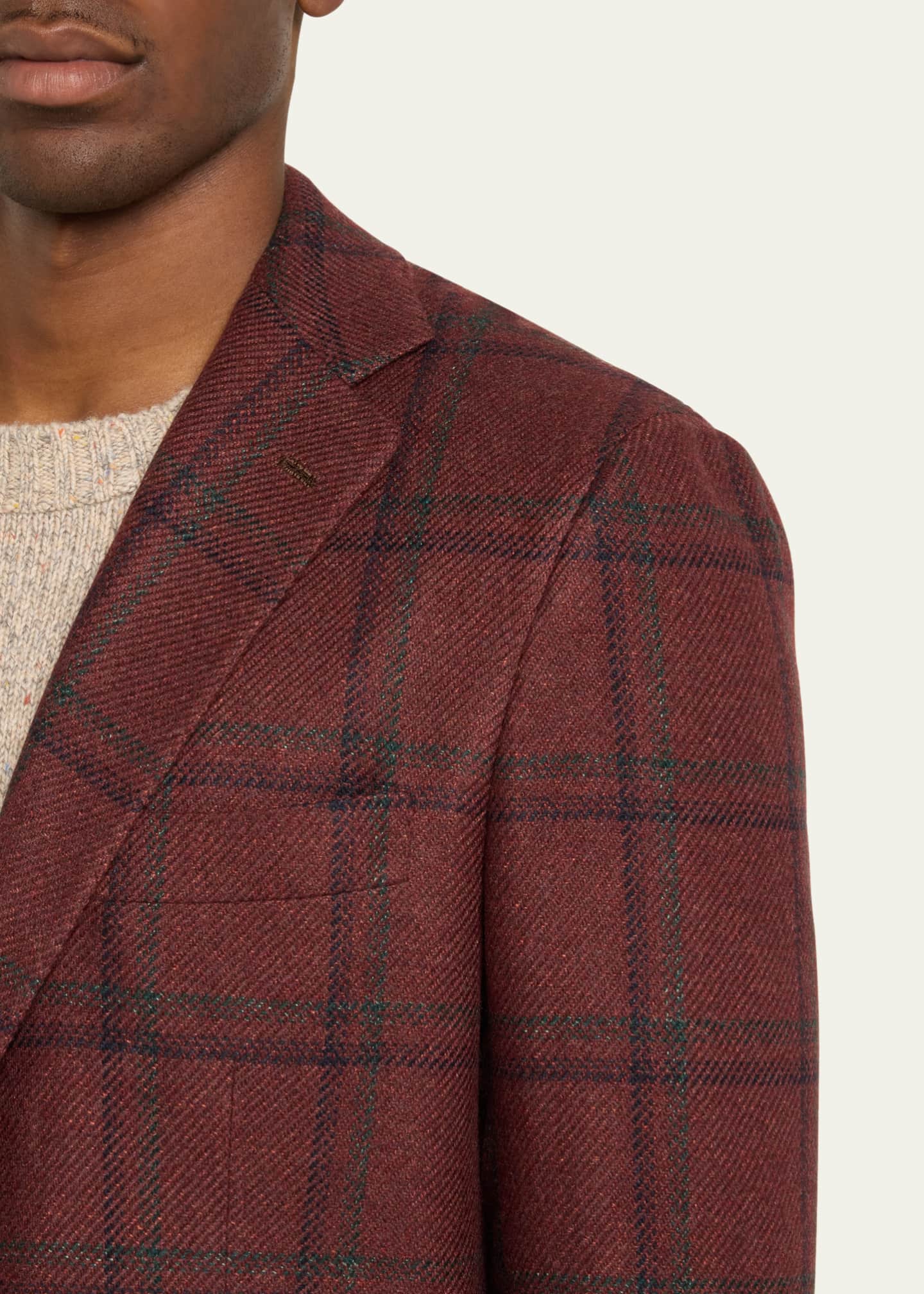 Kiton Men's Windowpane Cashmere-Silk Sport Coat Image 5 of 5