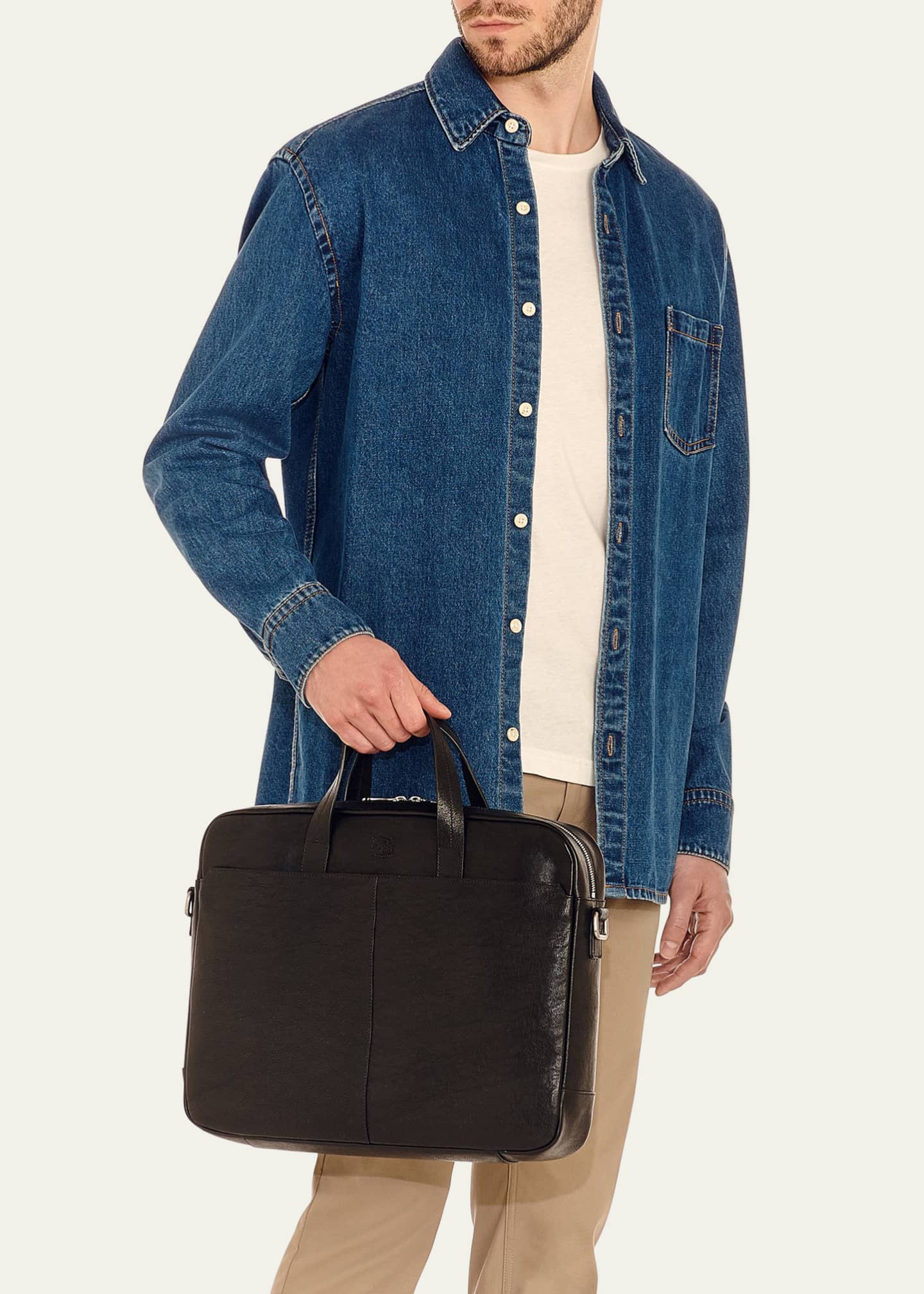 Il Bisonte Men's Galileo Leather Briefcase Image 2 of 5
