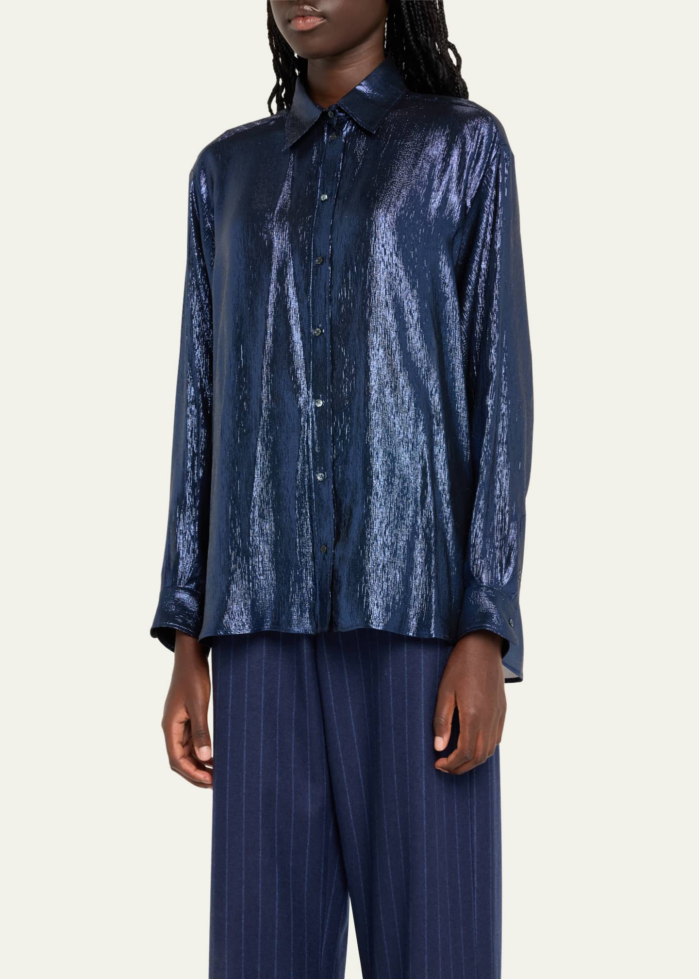 INDRESS Marilyn Button Down Metallic Voile Blouse Image 4 of 5