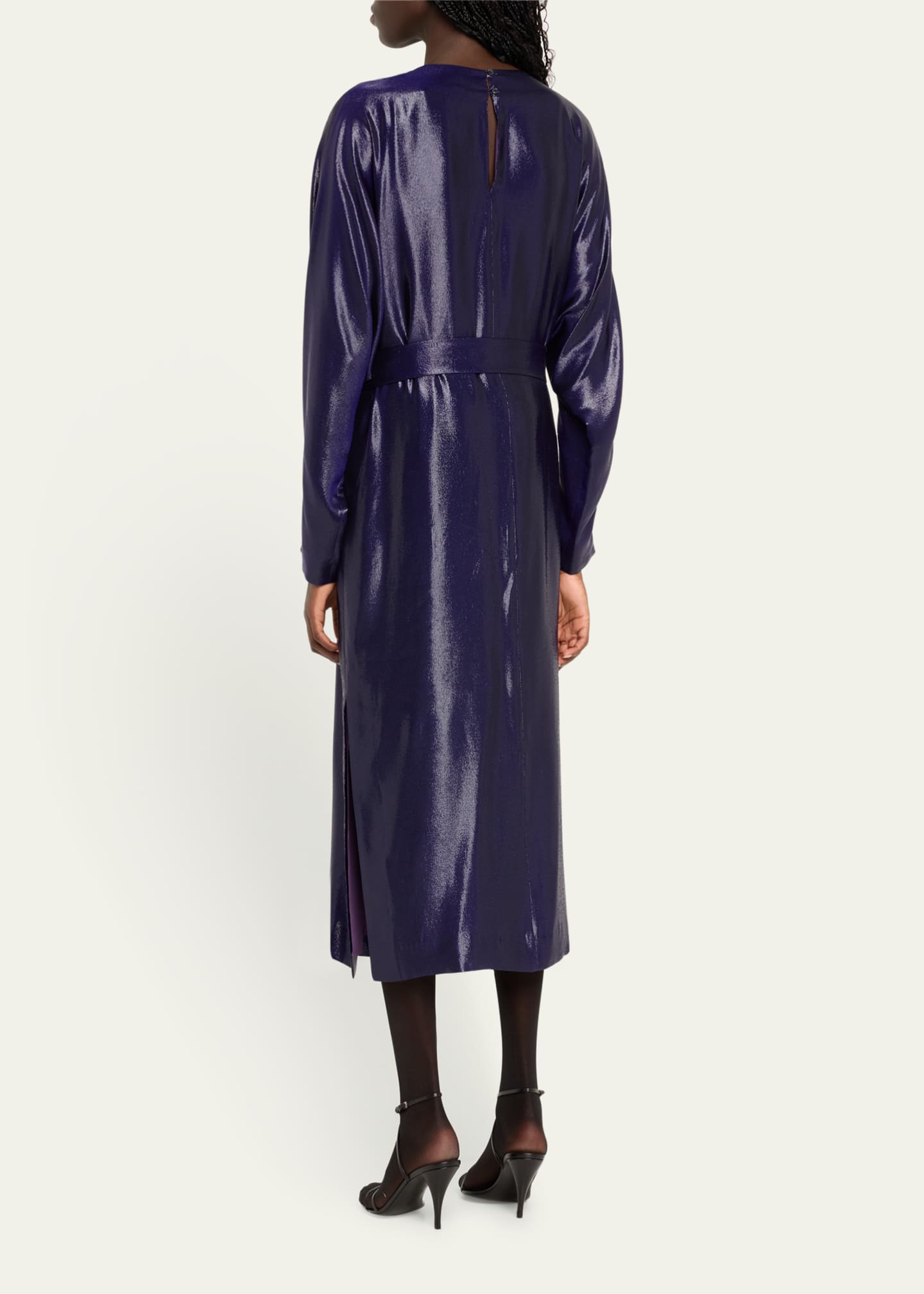 INDRESS Charlize Self-Tie Midi Shiny Metallic Dress Image 3 of 5