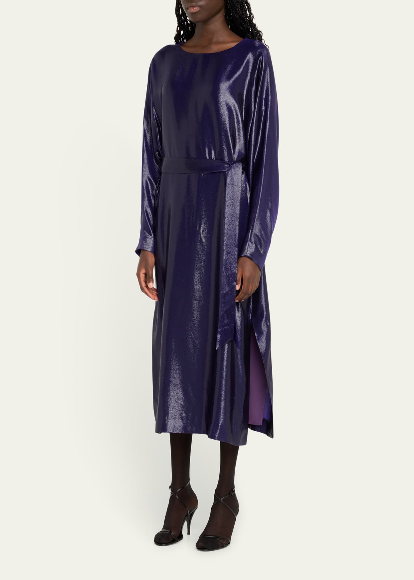 INDRESS Charlize Self-Tie Midi Shiny Metallic Dress Image 4 of 5