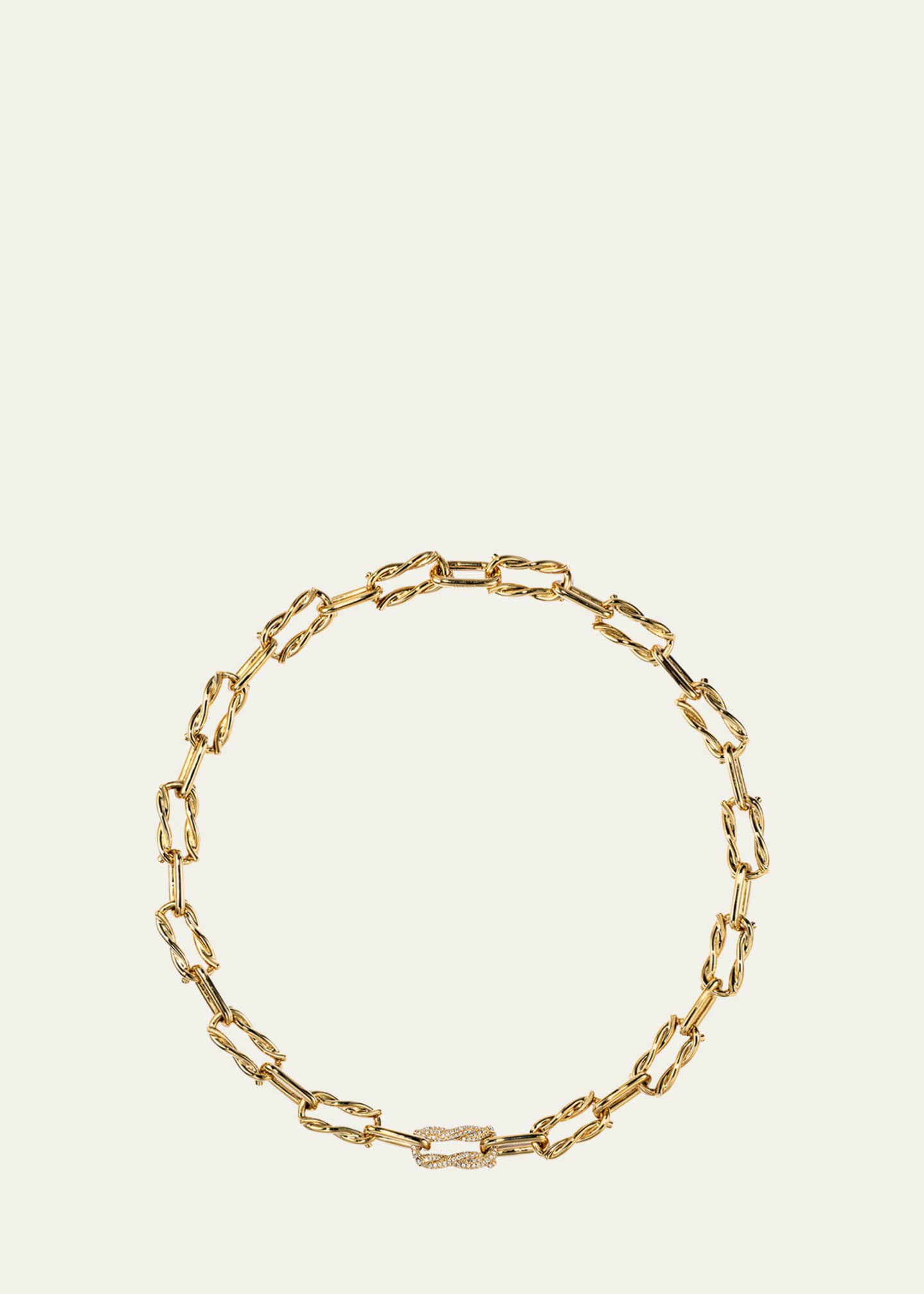 Boochier Ties 18K Gold Single Diamond Pave Link Necklace Image 1 of 2