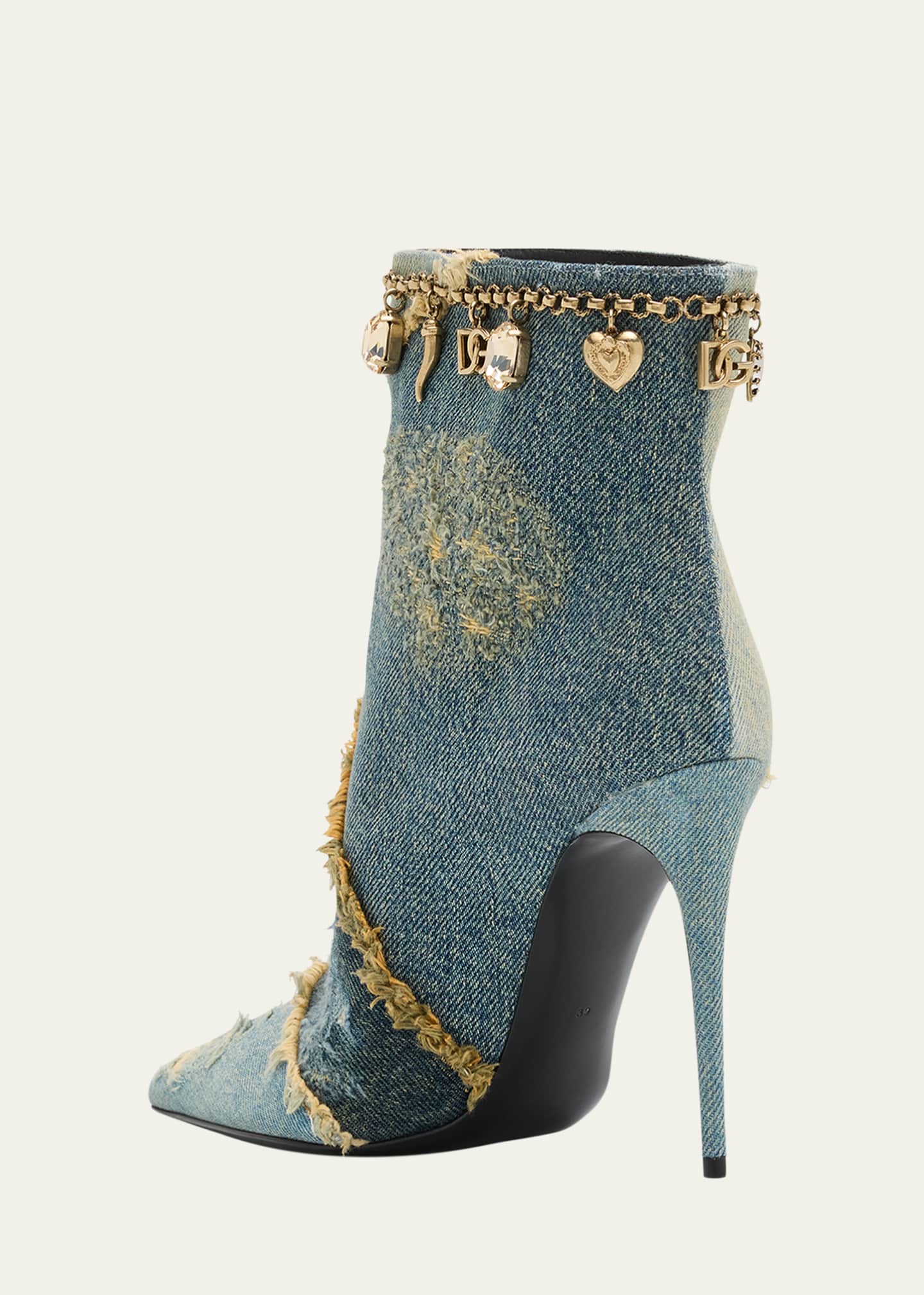 Dolce&Gabbana Distressed Denim Charms Ankle Booties Image 3 of 5