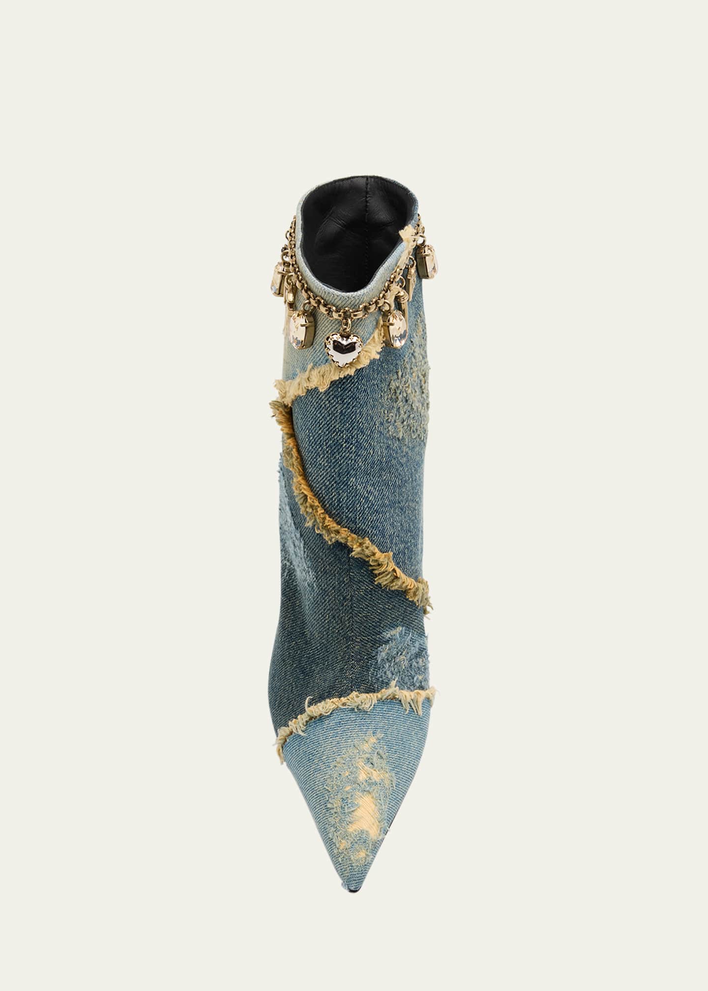 Dolce&Gabbana Distressed Denim Charms Ankle Booties Image 4 of 5