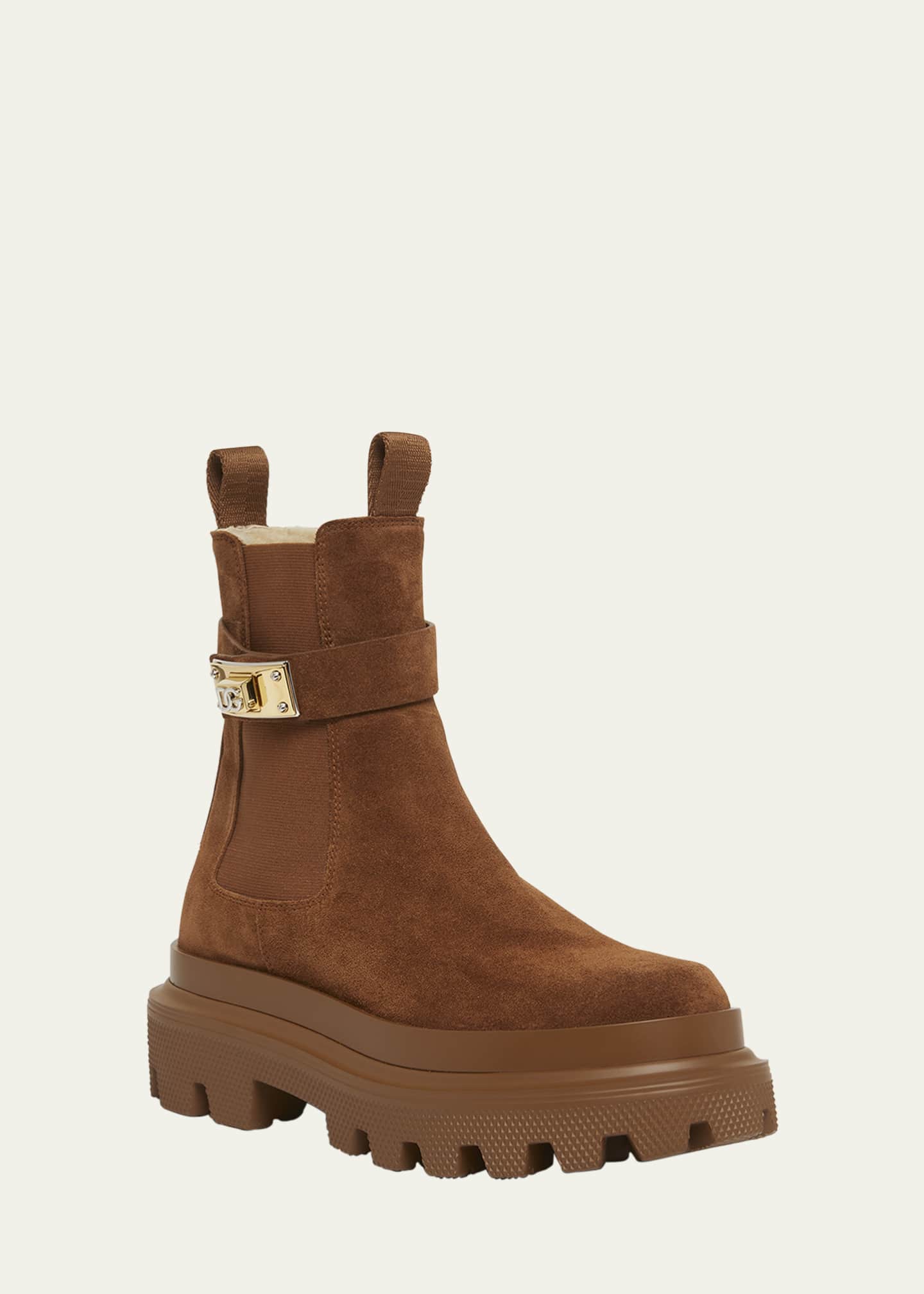 Dolce&Gabbana Suede Buckle Faux Fur Chelsea Booties Image 3 of 6