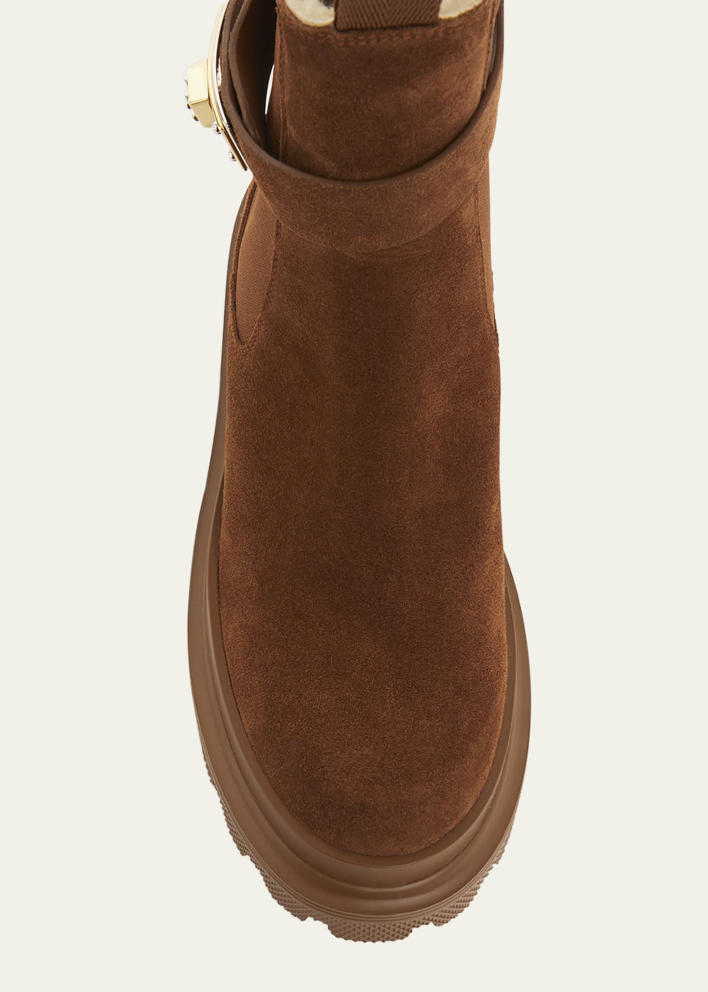 Dolce&Gabbana Suede Buckle Faux Fur Chelsea Booties Image 6 of 6