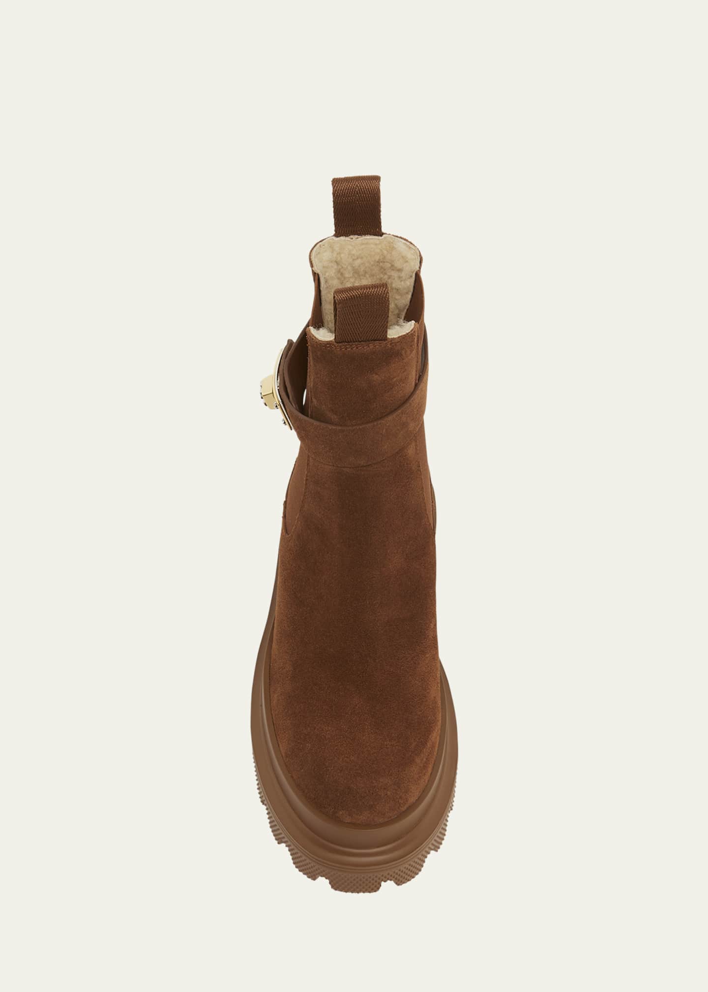 Dolce&Gabbana Suede Buckle Faux Fur Chelsea Booties Image 5 of 6