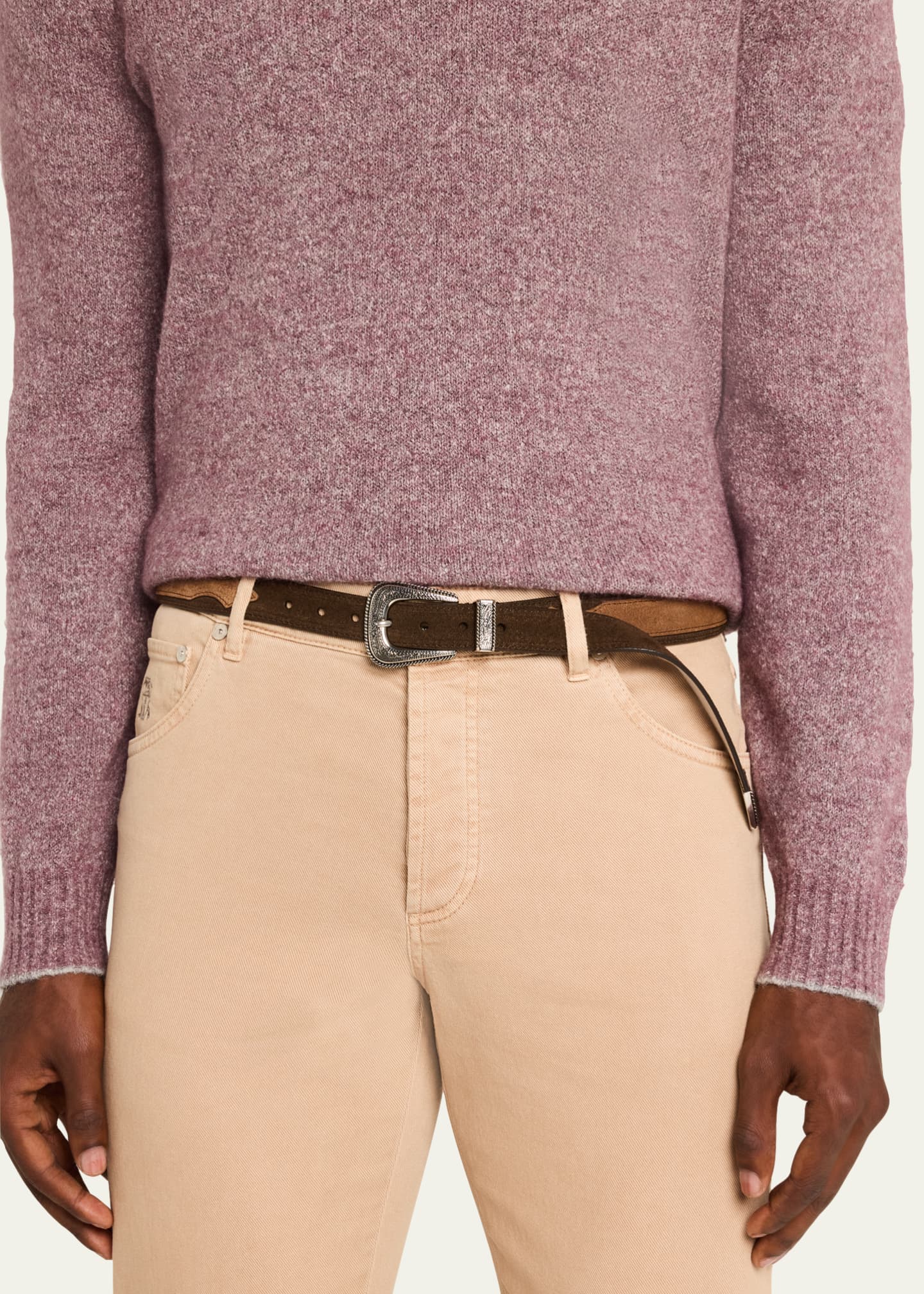 Brunello Cucinelli Men's Suede Western Belt Image 2 of 2