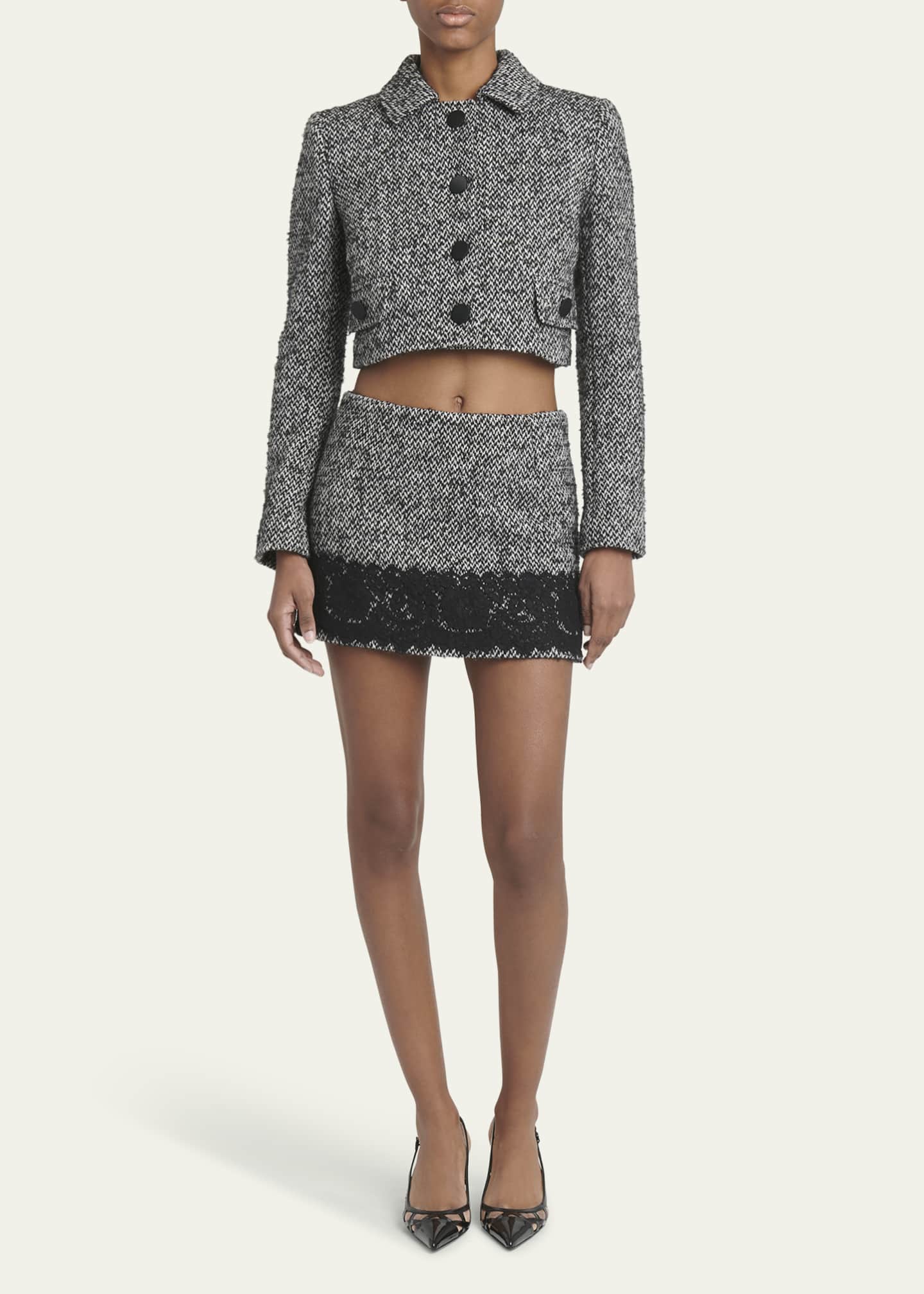 Dolce&Gabbana Tweed Wool Mini Skirt with Lace Trim Image 2 of 5