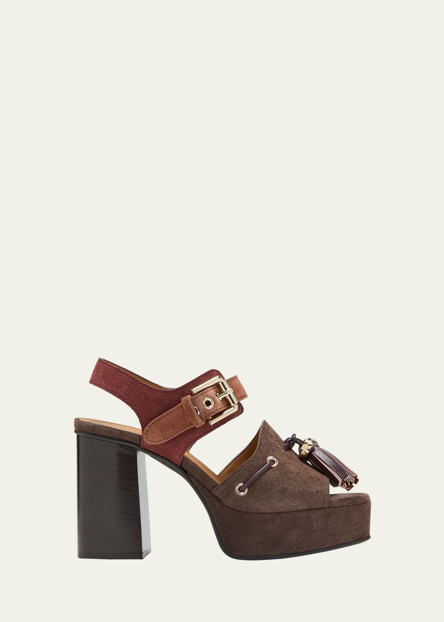 See by Chloe Colorblock Suede Tassel Platform Sandals Assorted