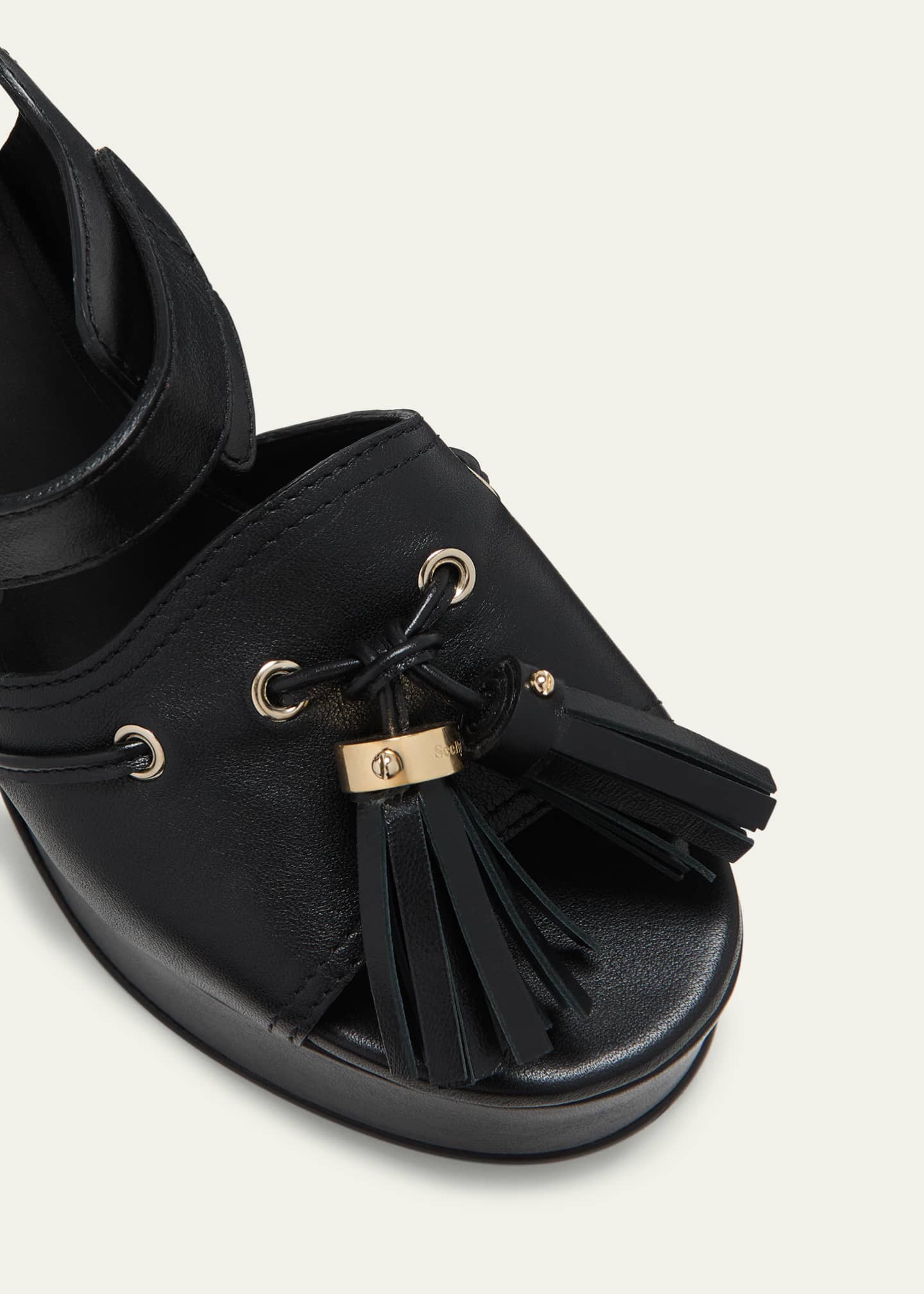 See by Chloe Leather Tassel Platform Sandals Black Women s 11b 41EU Sandals Platform Sandals
