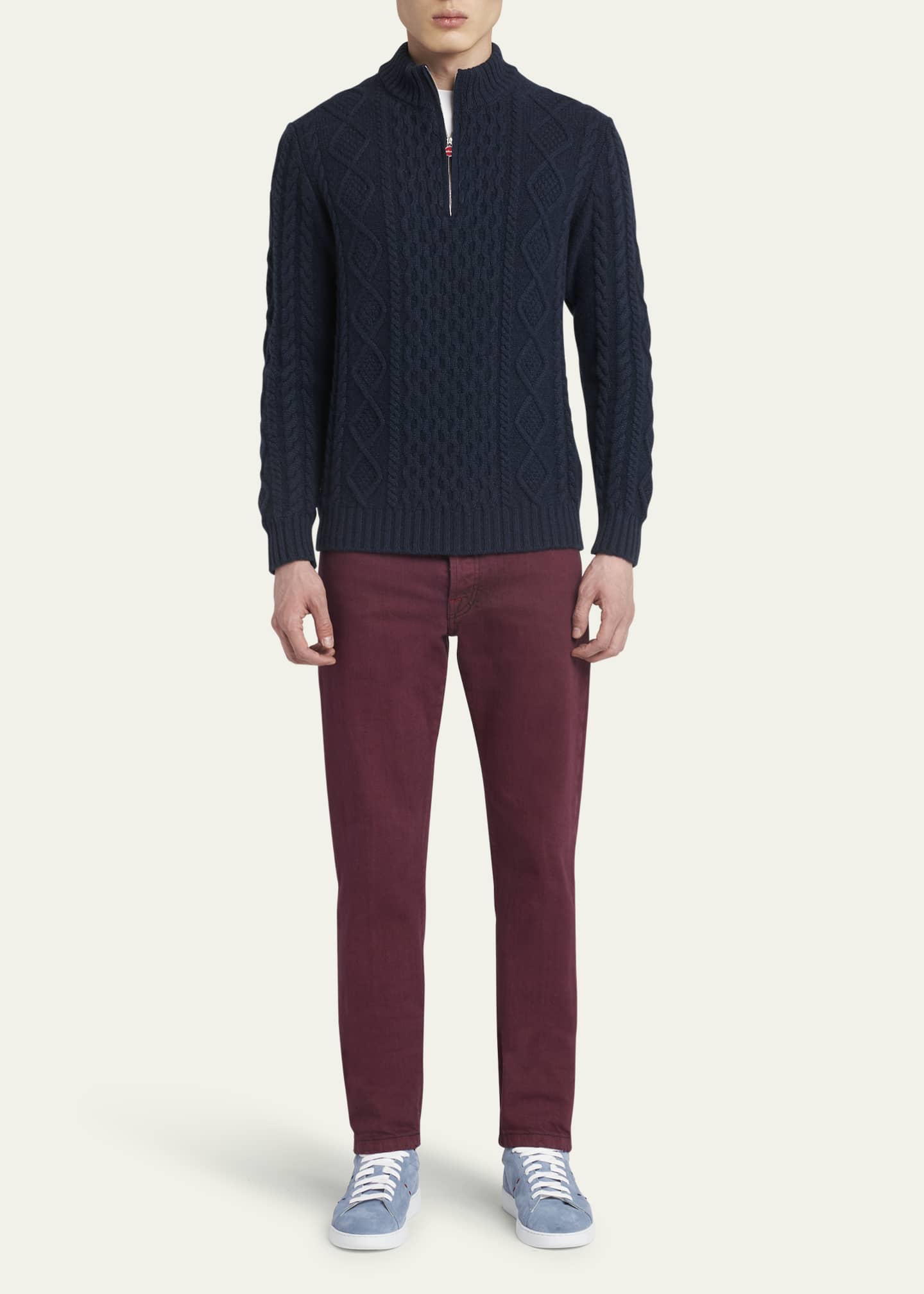 Kiton Men's Cashmere Cable Half-Zip Sweater Image 2 of 5
