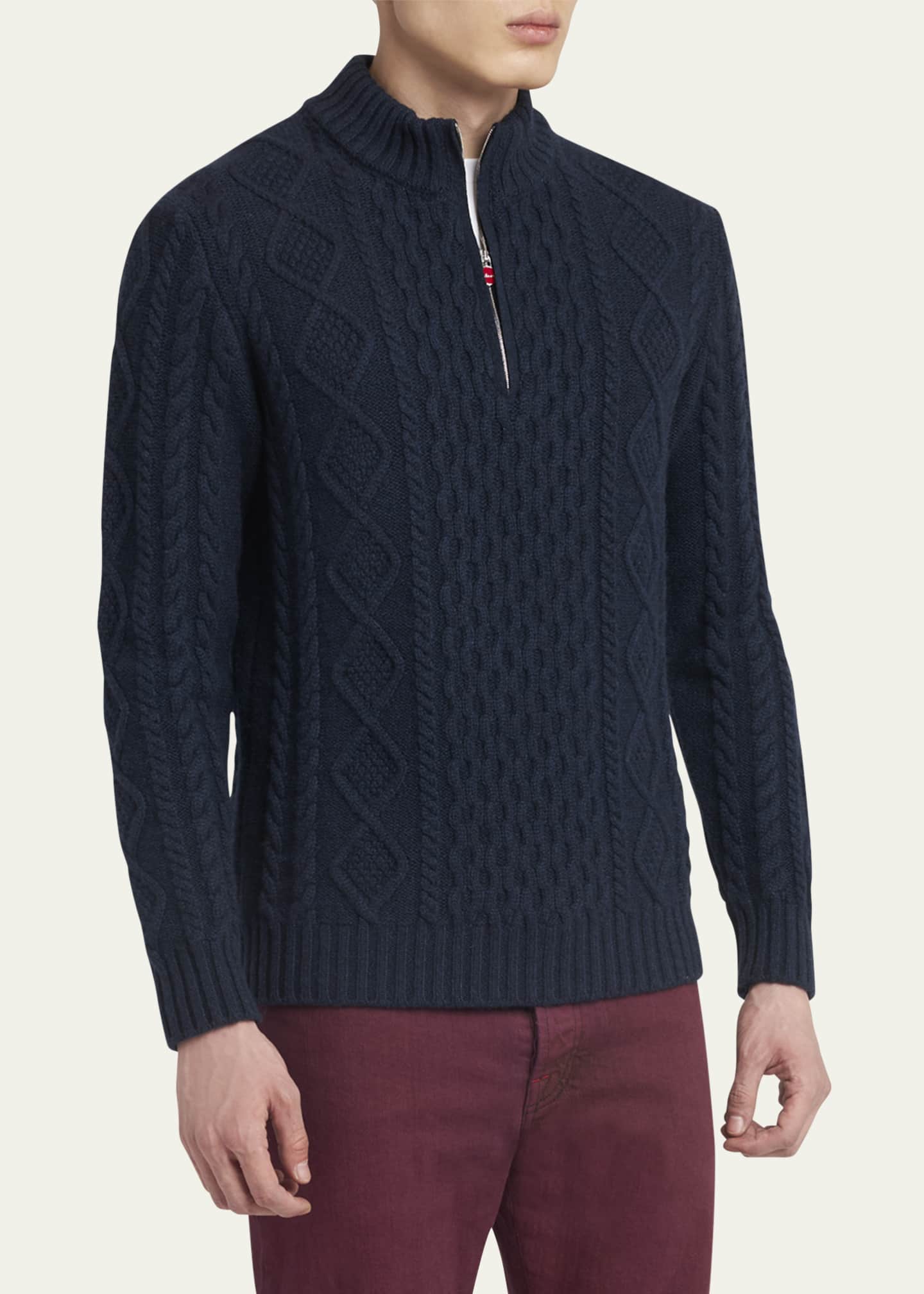 Kiton Men's Cashmere Cable Half-Zip Sweater Image 4 of 5
