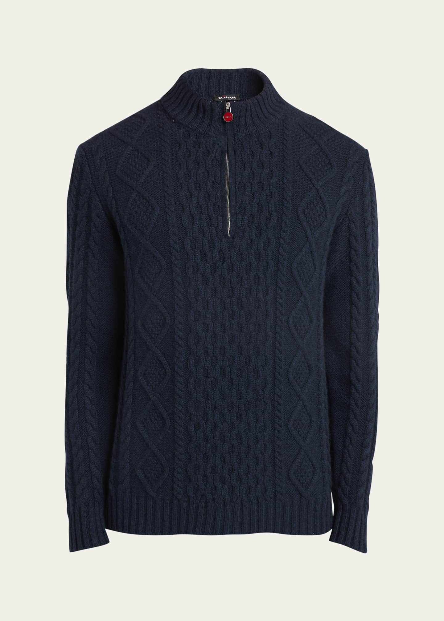 Kiton Men's Cashmere Cable Half-Zip Sweater Image 1 of 5