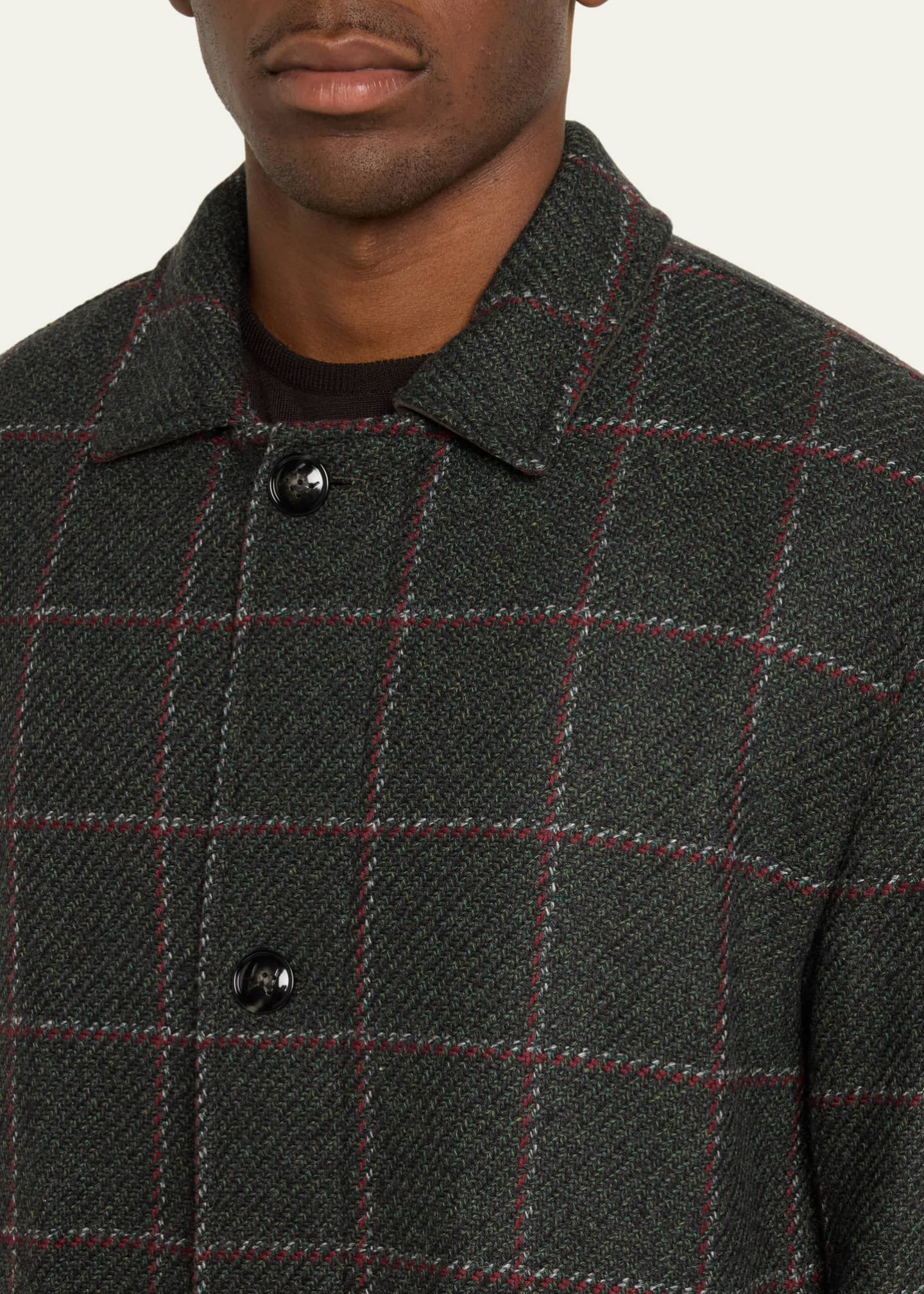 Kiton Men's Loden Cashmere Windowpane Car Coat Bergdorf Goodman