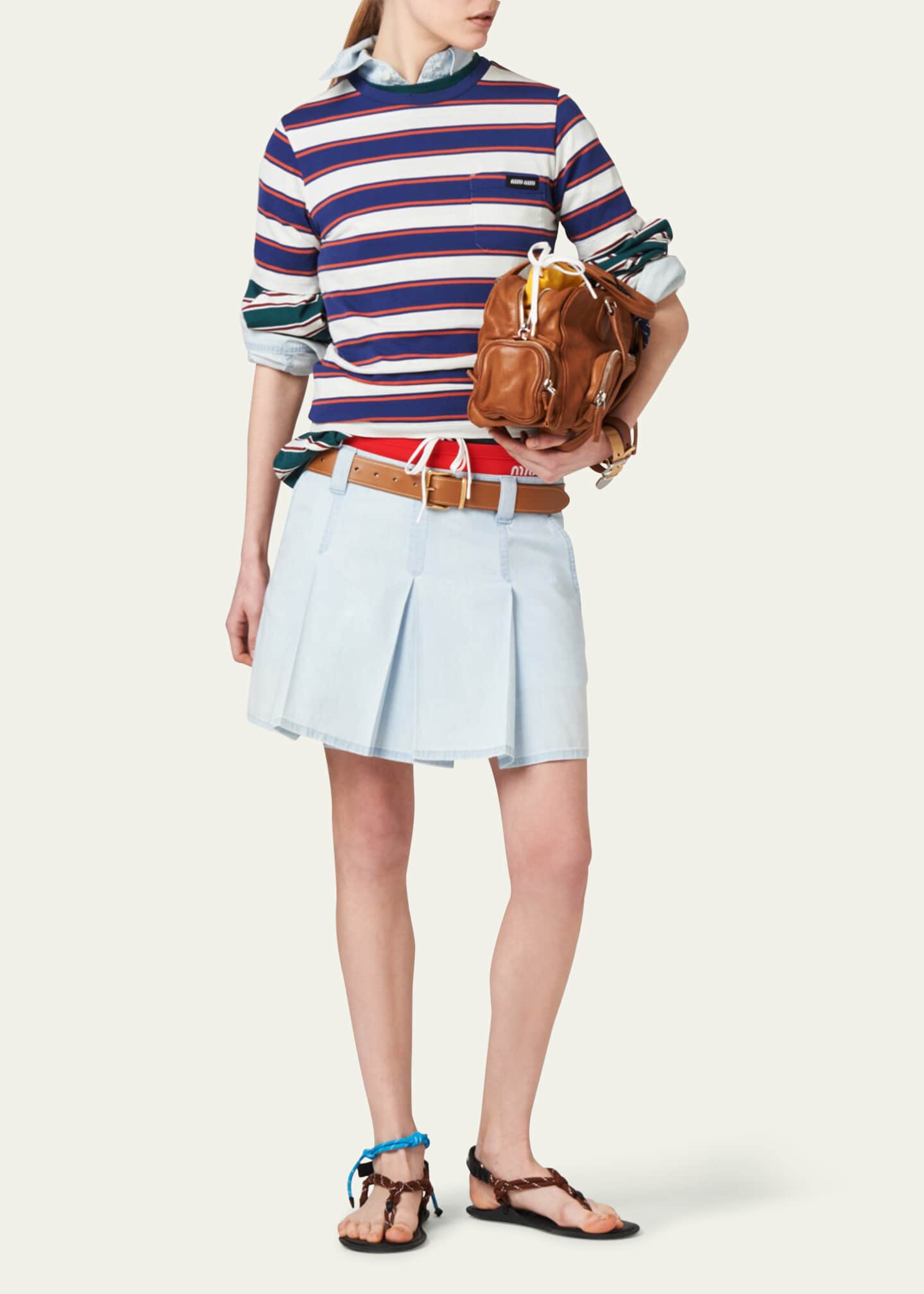 Miu Miu Large Pleated Short Chambray Skirt Image 2 of 3