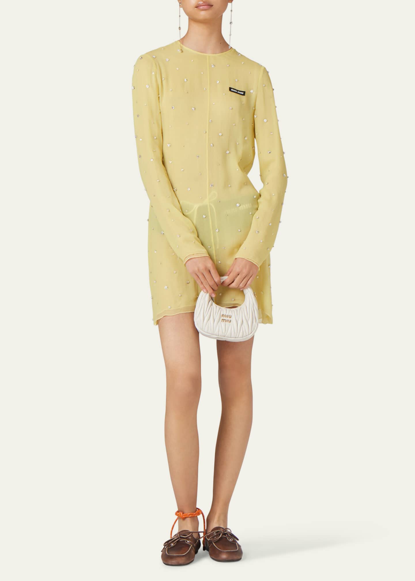 Miu Miu Crystal Silk Long Sleeve Mini Dress Bergdorf Goodman