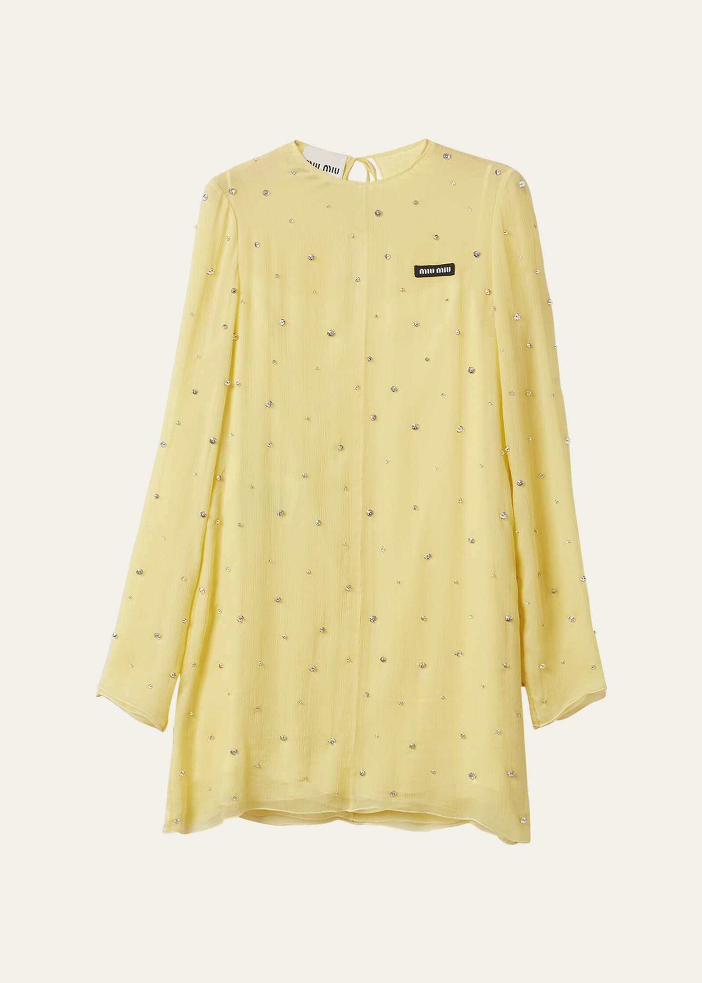 Miu Miu Crystal Silk Long-Sleeve Mini Dress