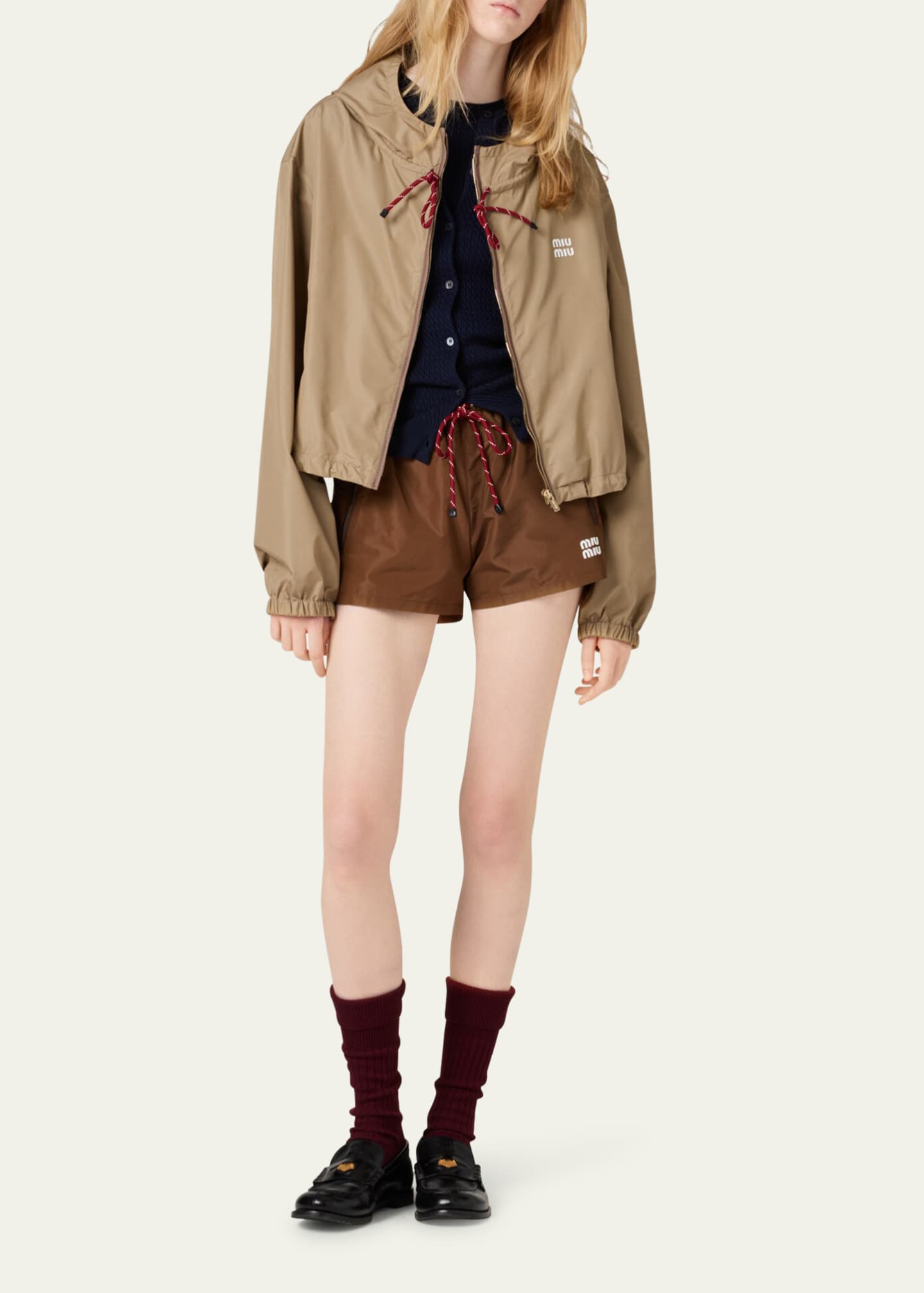 Miu Miu Drawstring Hooded Cropped Zip-Up Jacket Image 2 of 5