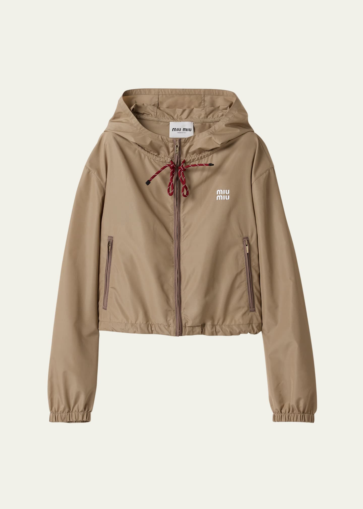Miu Miu Drawstring Hooded Cropped Zip-Up Jacket Image 1 of 5