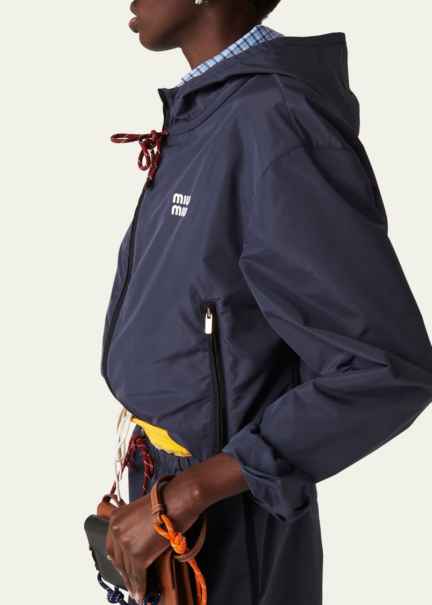 Miu Miu Drawstring Hooded Cropped Zip-Up Jacket Image 4 of 5