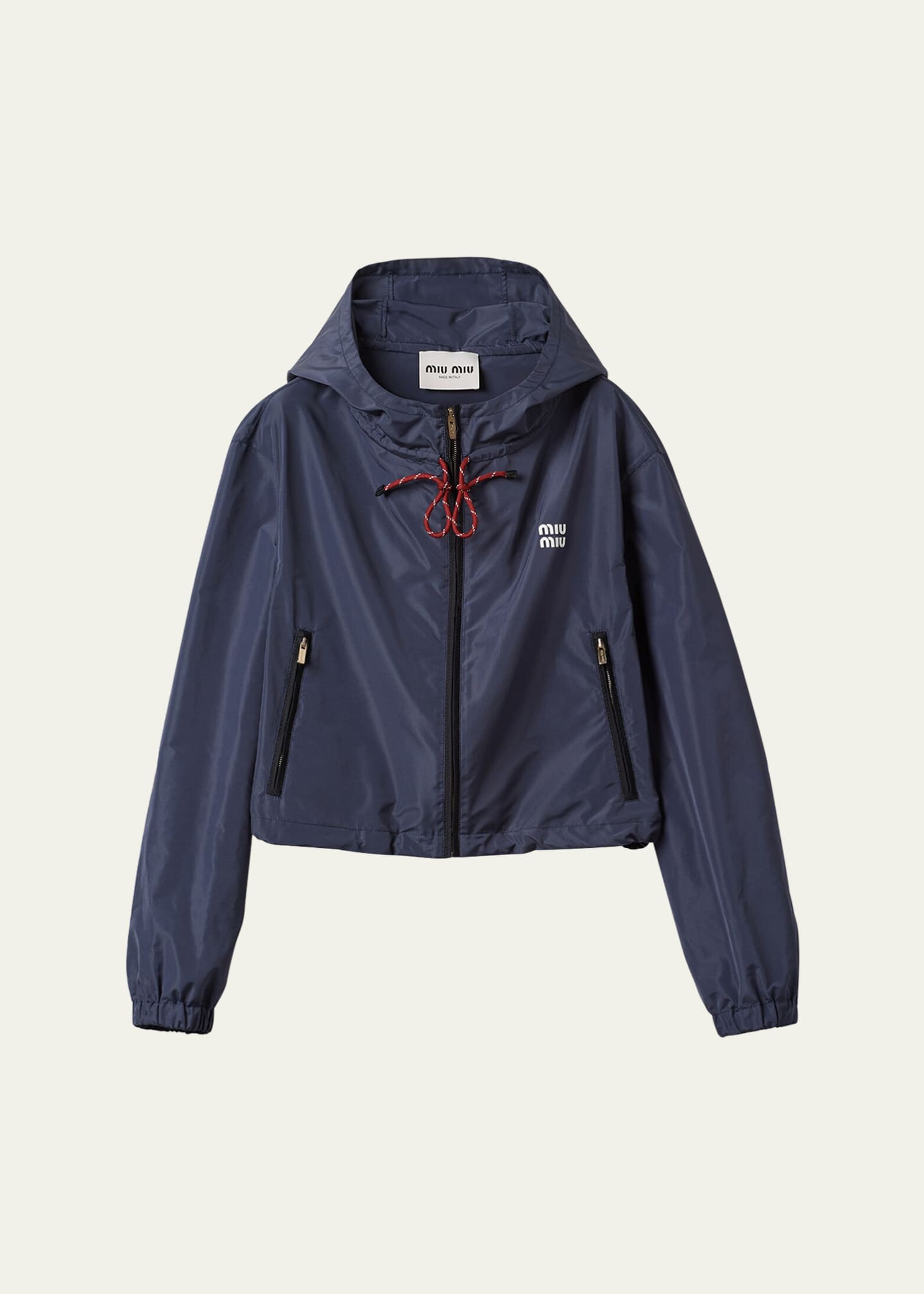 Miu Miu Drawstring Hooded Cropped Zip-Up Jacket - Bergdorf