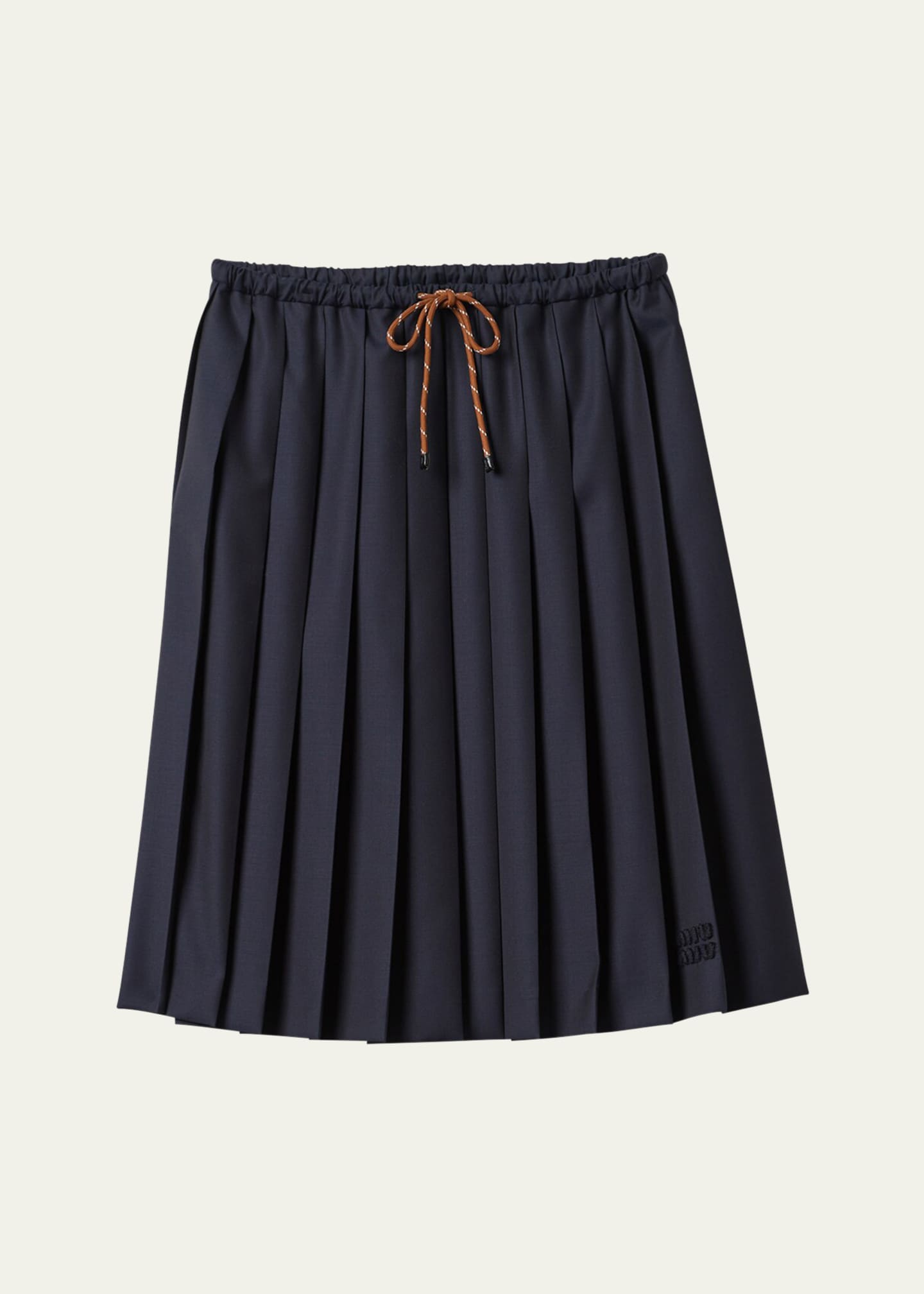 Miu Miu Pleated Drawstring Waistband Wool Skirt - Bergdorf
