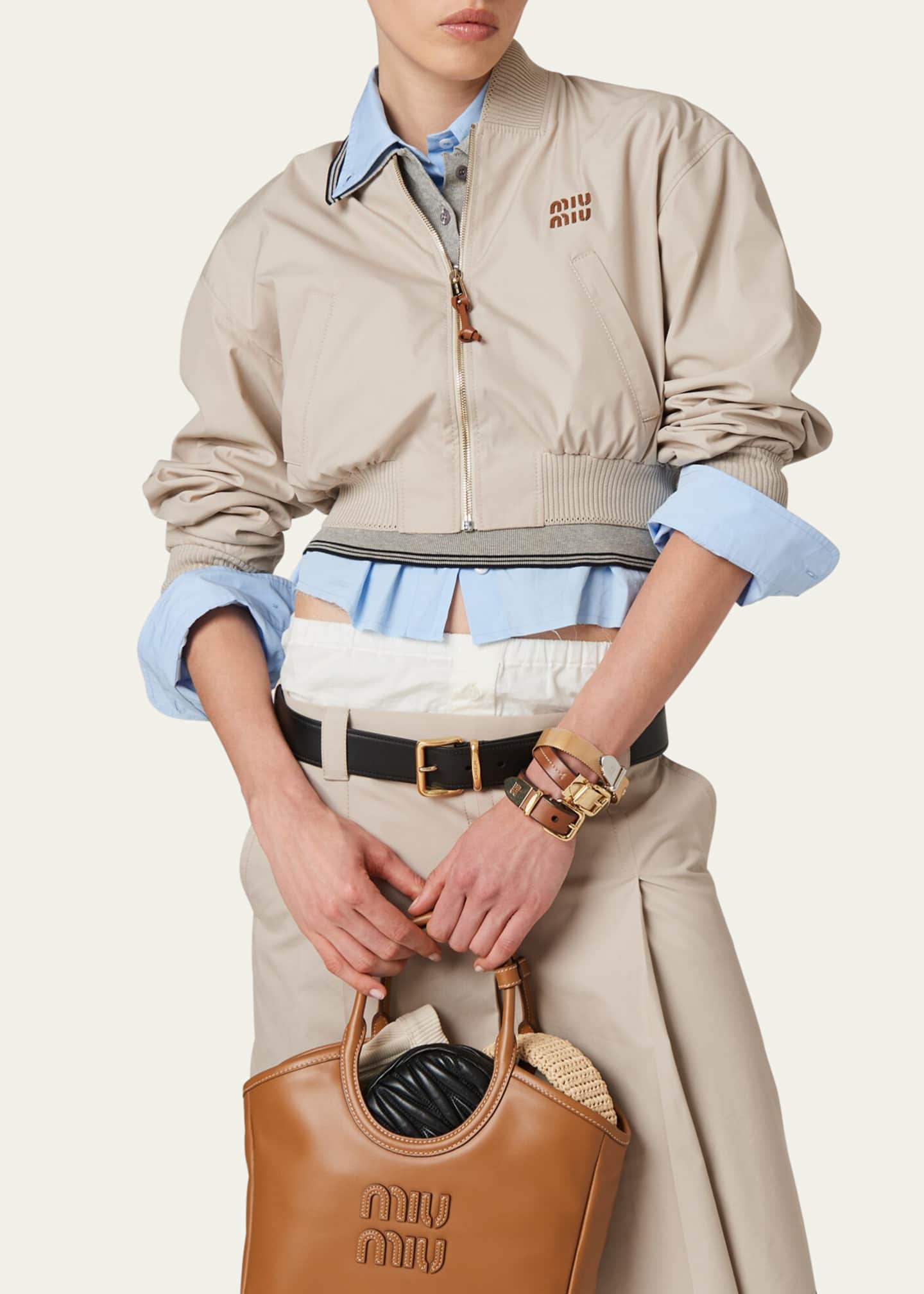 Miu Miu Long-Sleeve Crop Zip Bomber Jacket - Bergdorf Goodman