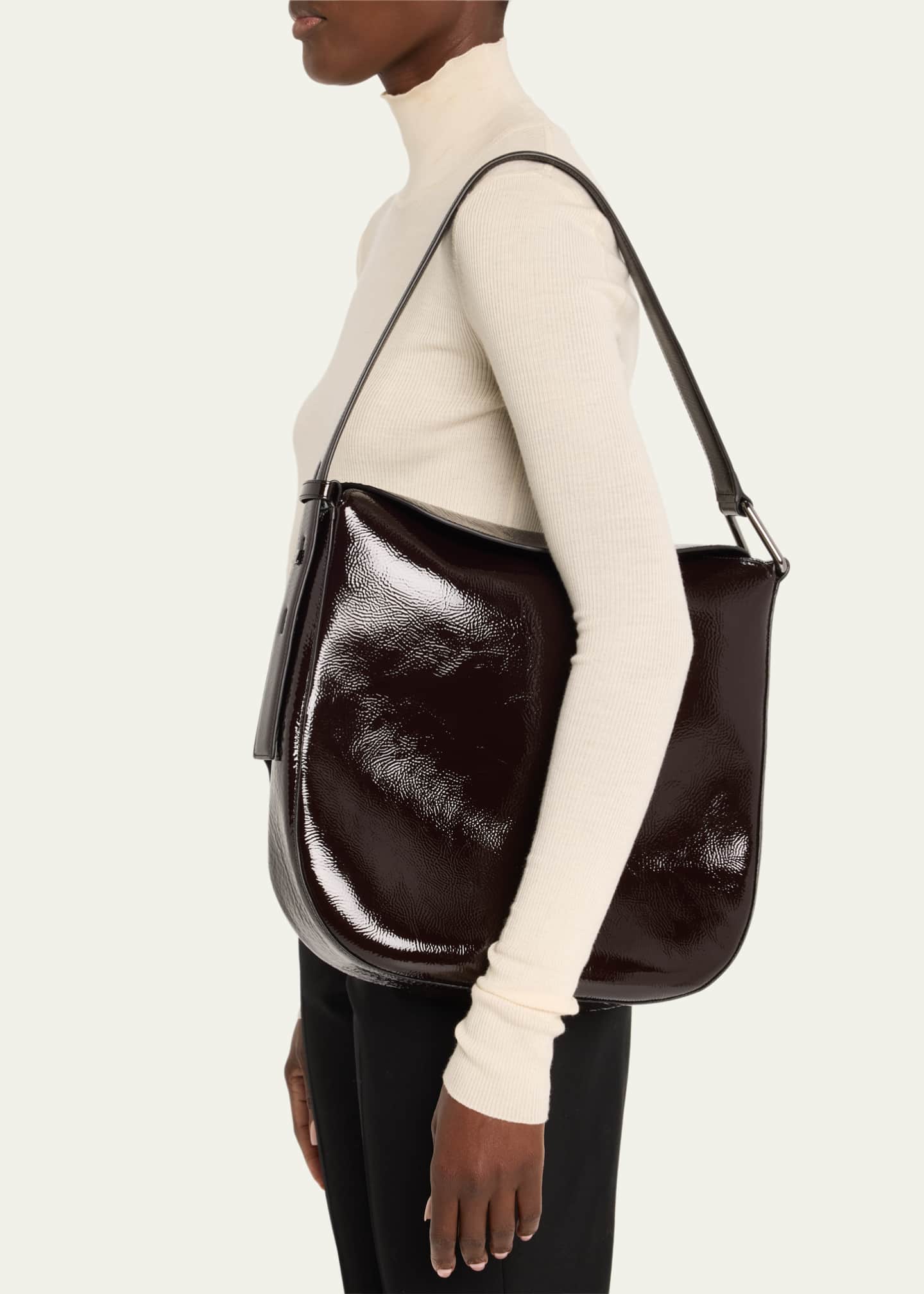 Akris Anna Medium Lacquered Leather Hobo Bag Image 2 of 6