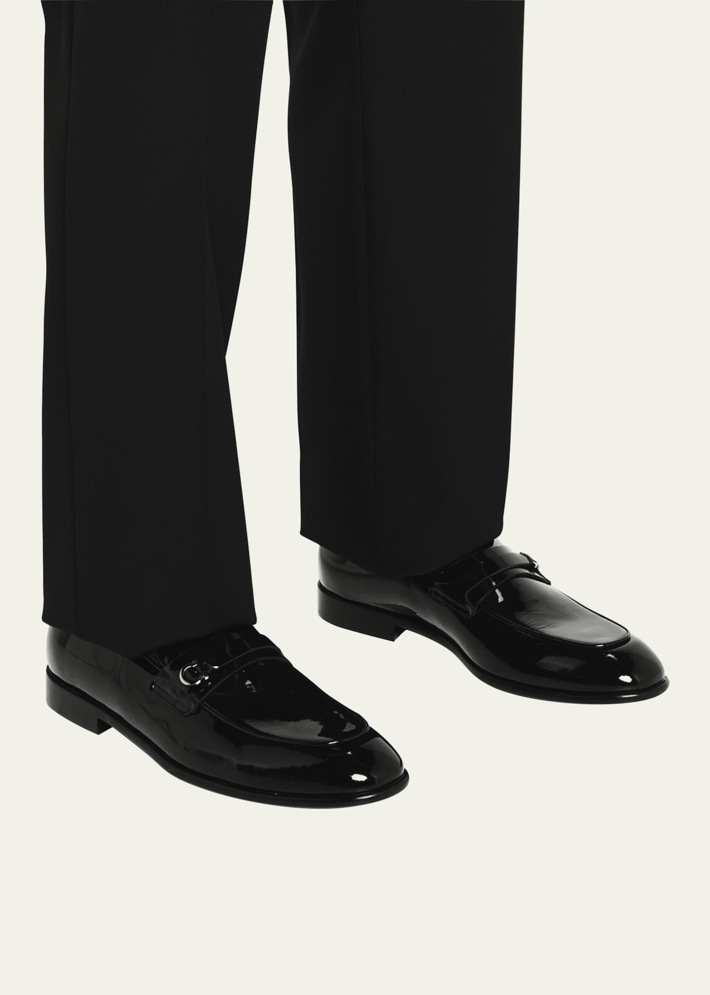 Ferragamo Men's Desio Patent Leather Penny Loafers Image 2 of 5