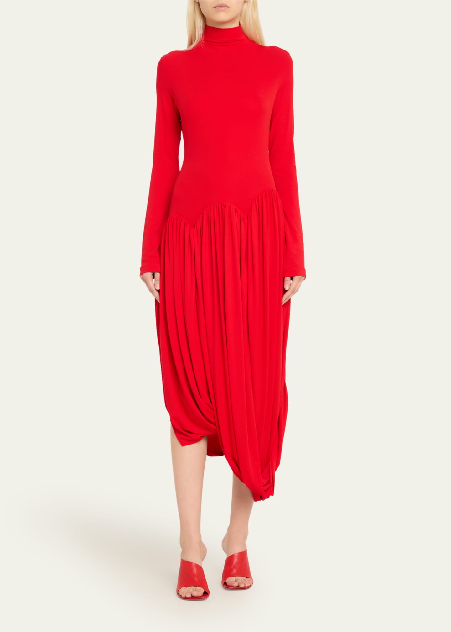 Ferragamo Tulip Hem Jersey Mock Neck Midi Dress Image 2 of 5