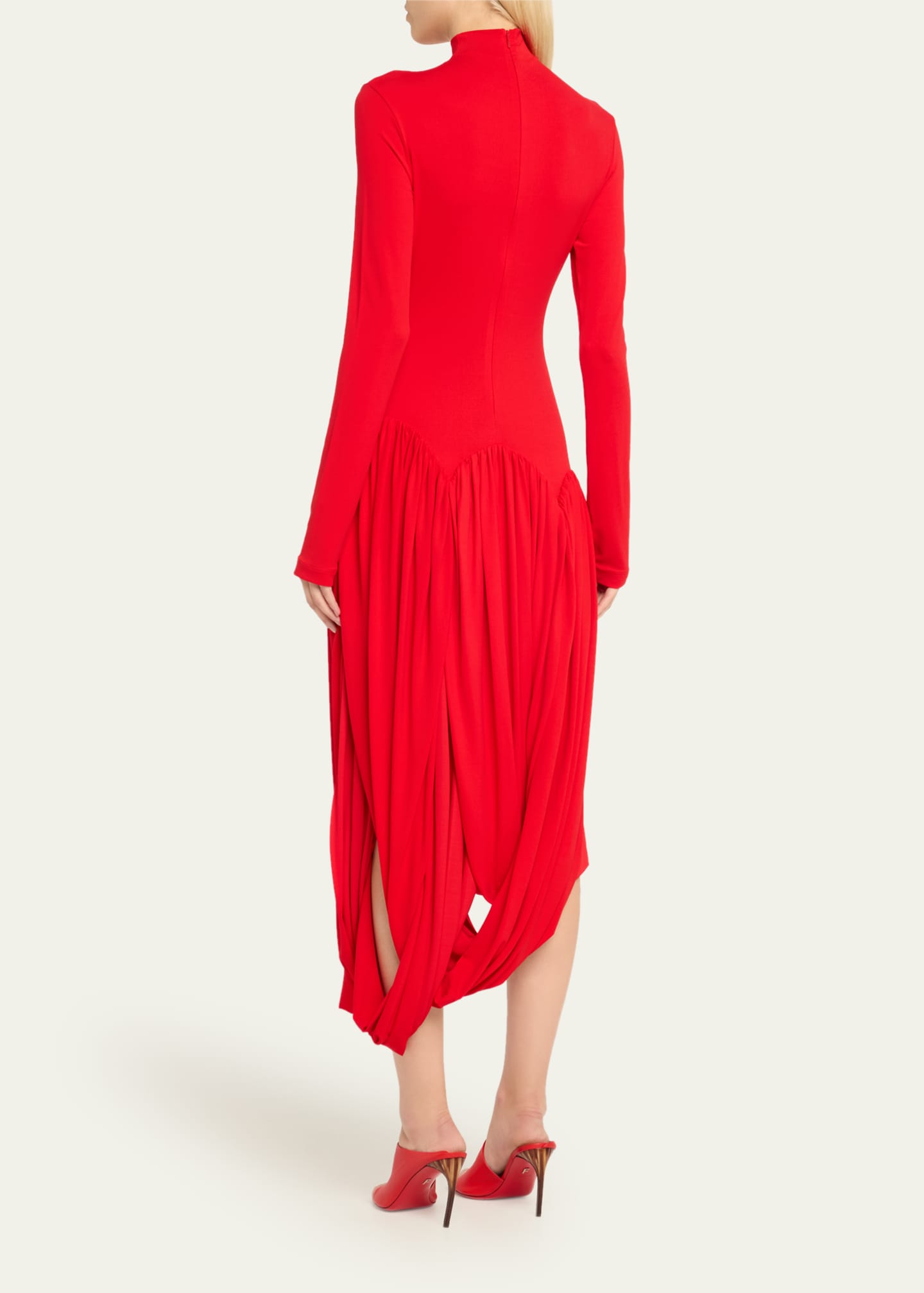 Ferragamo Tulip Hem Jersey Mock Neck Midi Dress Image 3 of 5